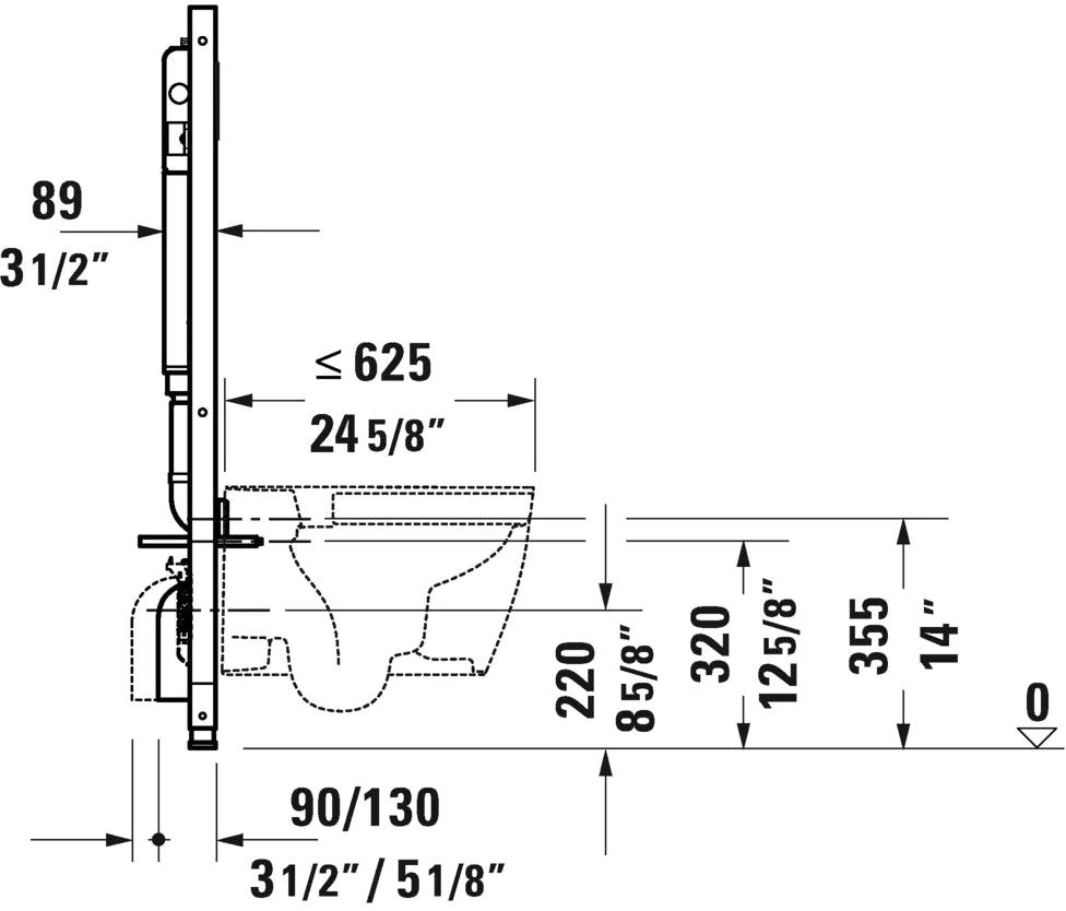 DURAVIT DURASYSTEM WD1022000090 In-Wall Toilet Carrier System - 1.6 GPF Water Saving Flush with White Actuator - Perfect for Modern Bathroom Renovations and Space-Saving Designs