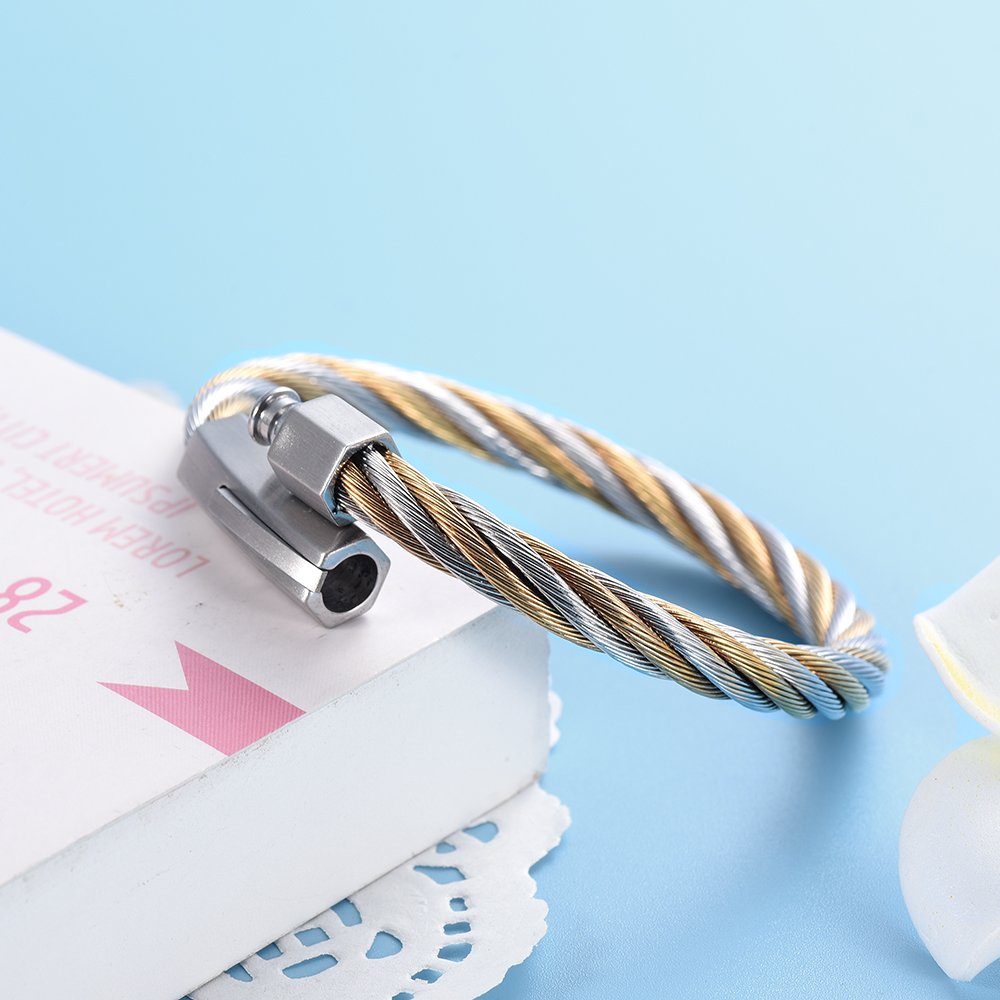 Oinsi Stainless Steel Triple Stackable Cable Wire Twisted Bangle Bracelets (Two Tone) - Trendy Jewelry for Women, Perfect for Layering & Everyday Wear