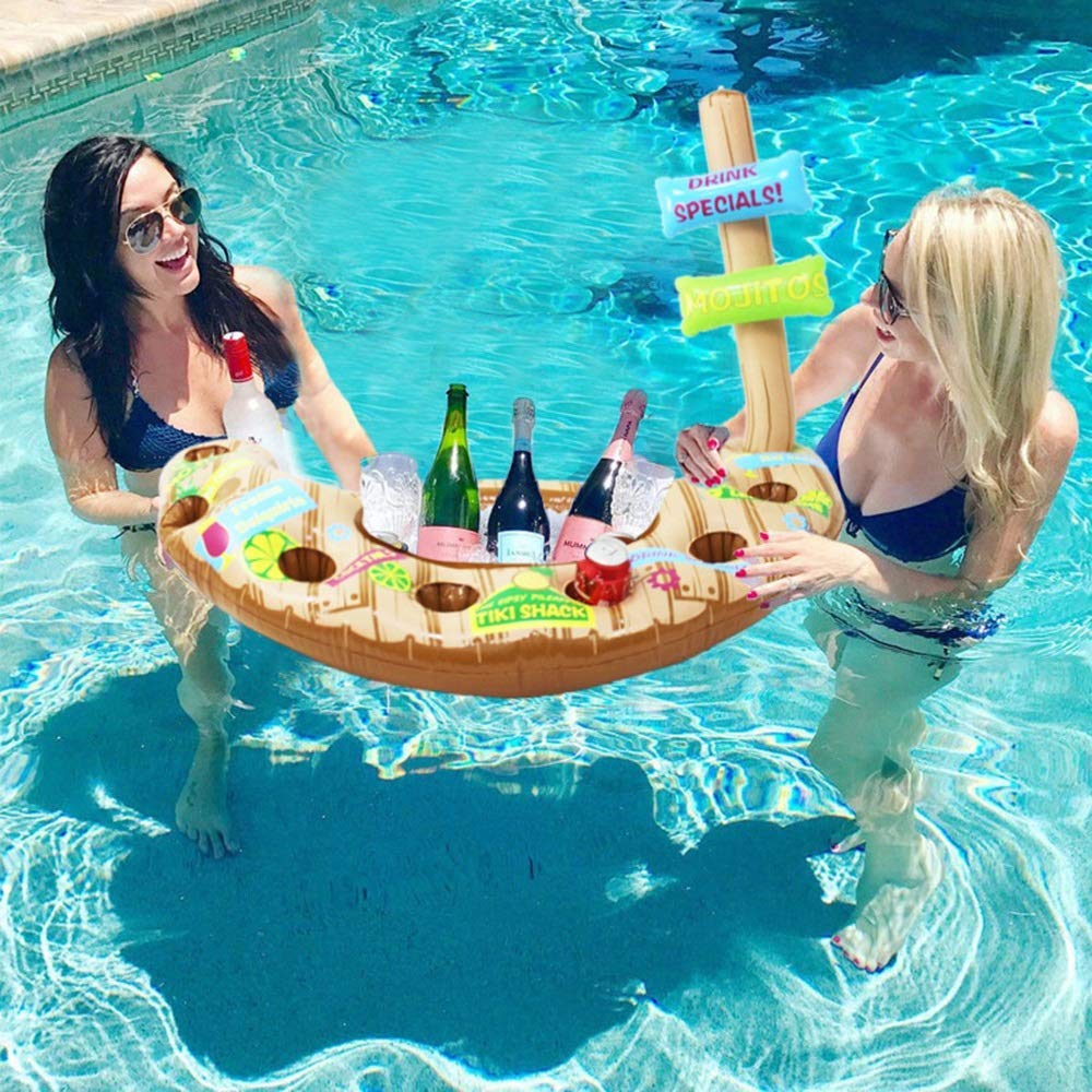 Inflatable Swimming Ring Airbed with Ice Bucket & Cup Holder - Portable Pool Float for Drinks, Family Decorations, Water Toys - Perfect for Beach, Pool Parties, and Summer Relaxation