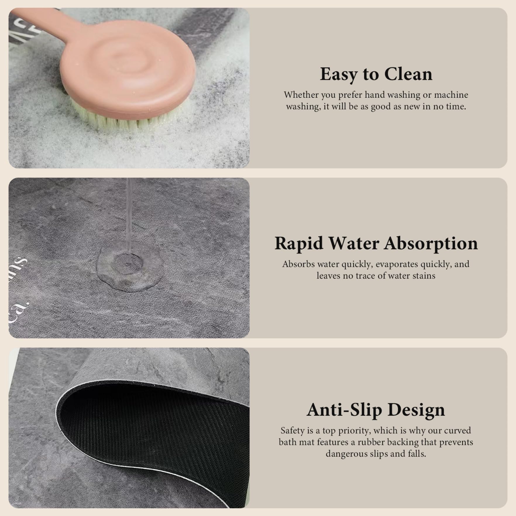 Non-Slip Curved Bath Mat 19x39 Inches - Absorbent Corner Shower Mat for Bathroom Safety, Soft & Washable - Perfect for Wet Floors, Shower Stalls & Bathtub Areas
