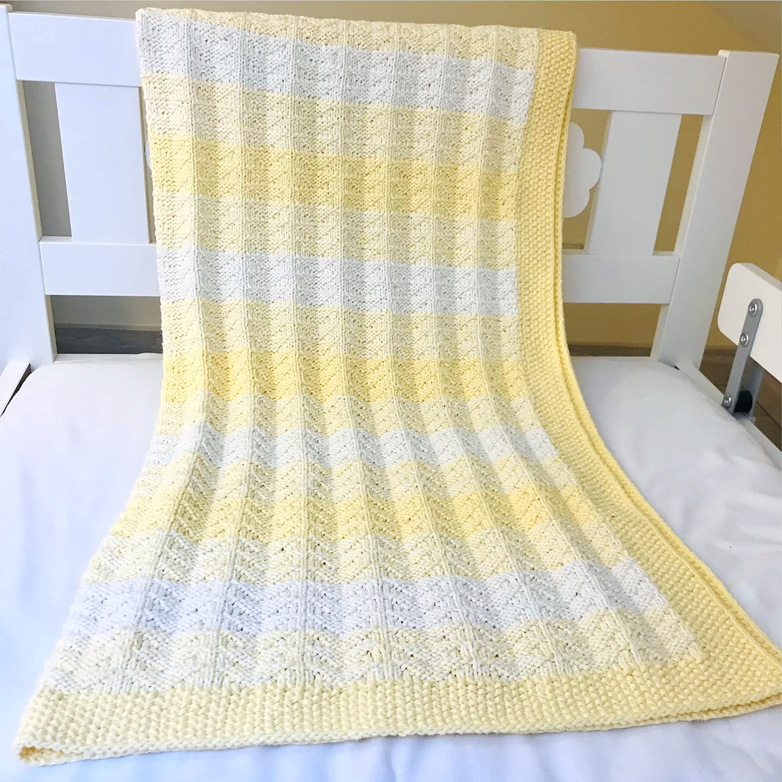 Soft Hypoallergenic Baby Blanket 35x35 Inch - Yellow & White Knitted Cotton for Newborns - Perfect for Easter & Christening Gifts