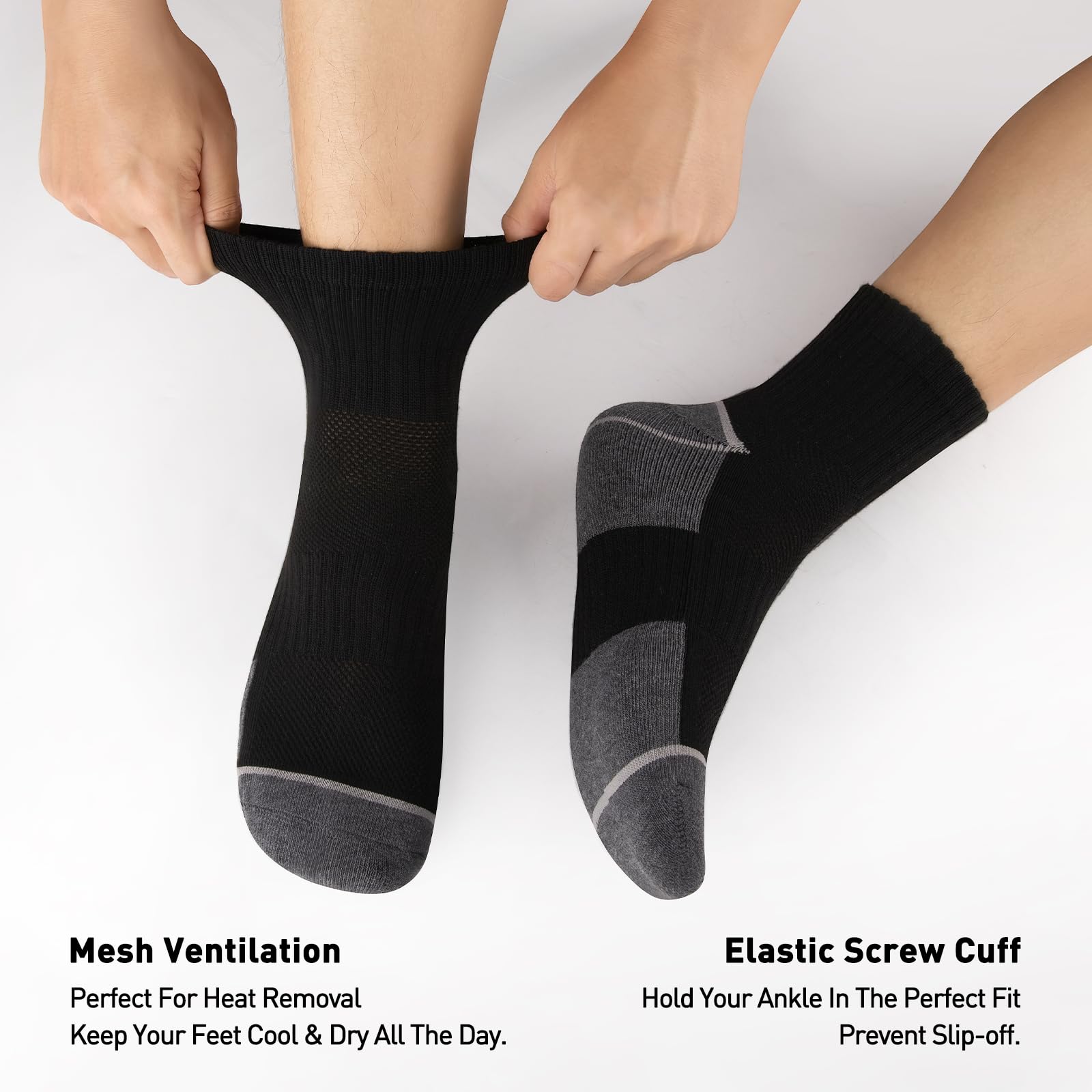 COOVAN 8 Pairs Men's Athletic Ankle Socks - Breathable Moisture Wicking Running Socks with Cushioned Sole for Sports, Gym & Daily Wear - Comfortable Quarter Crew Socks for Jogging, Workout & Casual Use