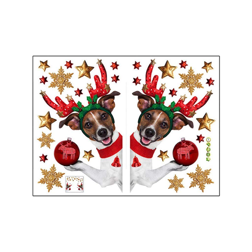 Christmas Stars Snowflakes Puppy Wall Sticker - Gold Bedroom Decor for Kids Room, Nursery, Living Room, and Holiday Party Background