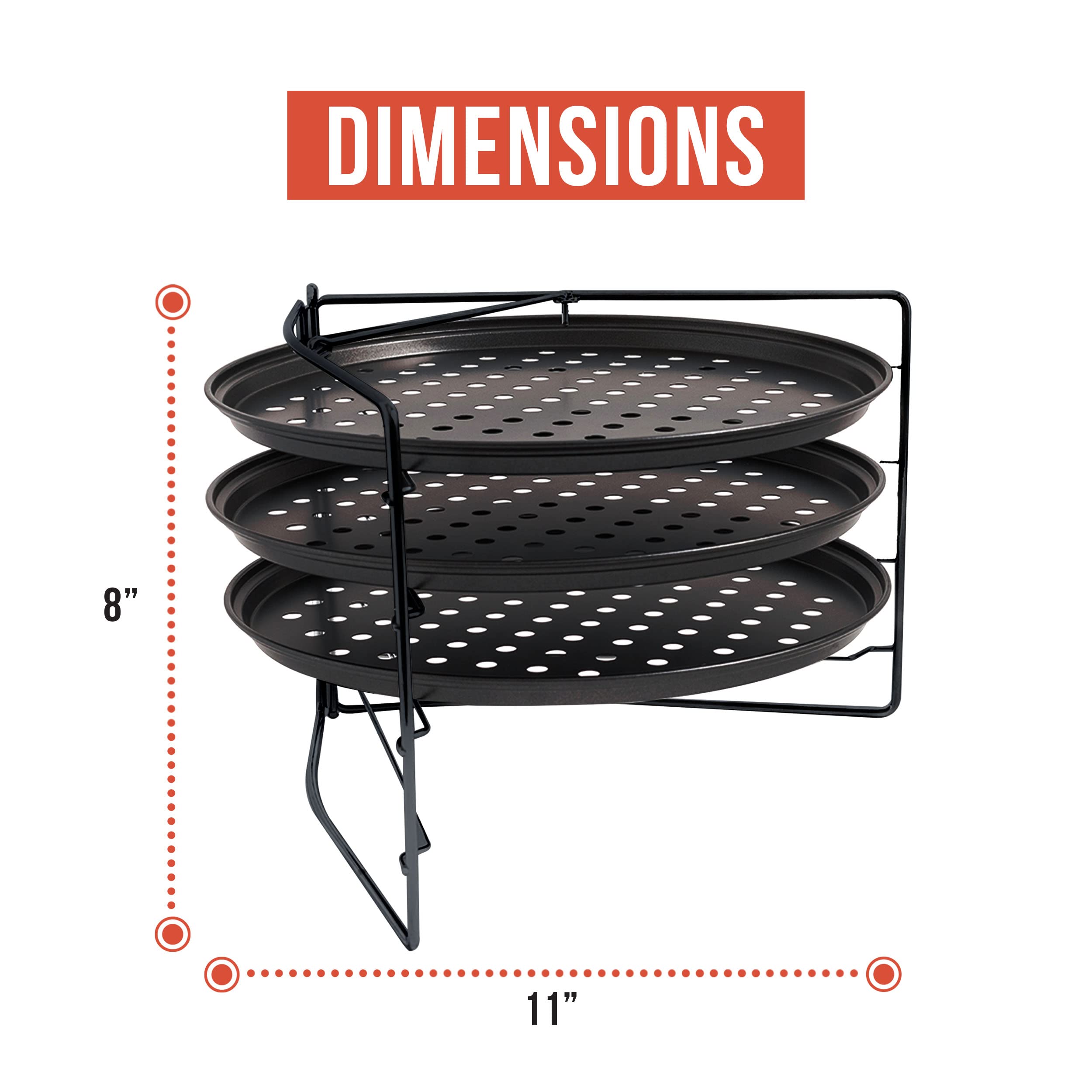Chef Pomodoro 3-Piece Pizza Baking Set - 11-Inch Non-Stick Perforated Pizza Pans & Rack for Oven, Grill & BBQ | Perfect for Home Baking, Restaurant Use & Outdoor Cooking