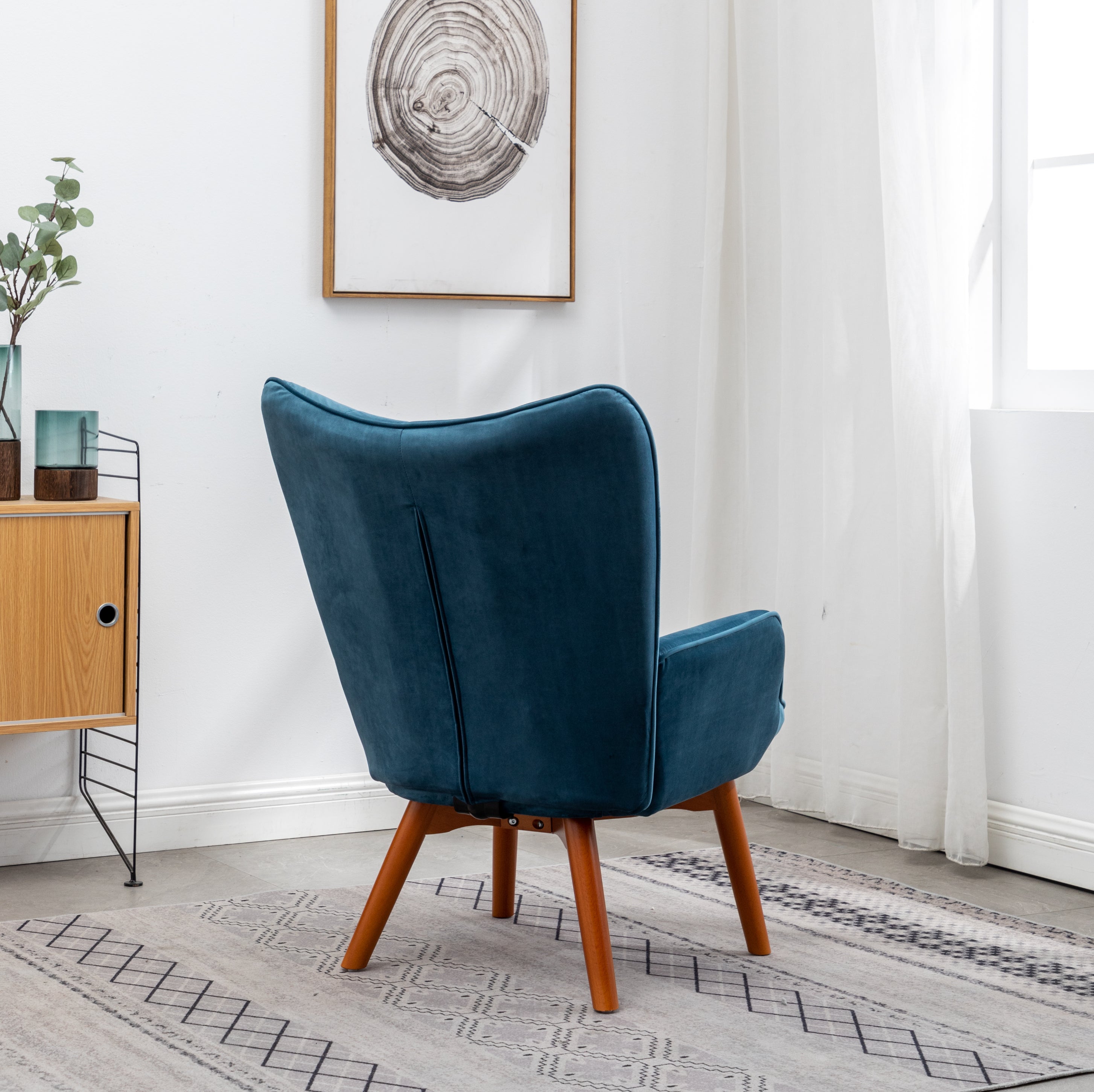 Roundhill Furniture Leiria Contemporary Silky Velvet Tufted Accent Chair with Ottoman - Blue Velvet Lounge Chair for Living Room, Bedroom & Office - Modern Comfortable Seating for Relaxing & Reading