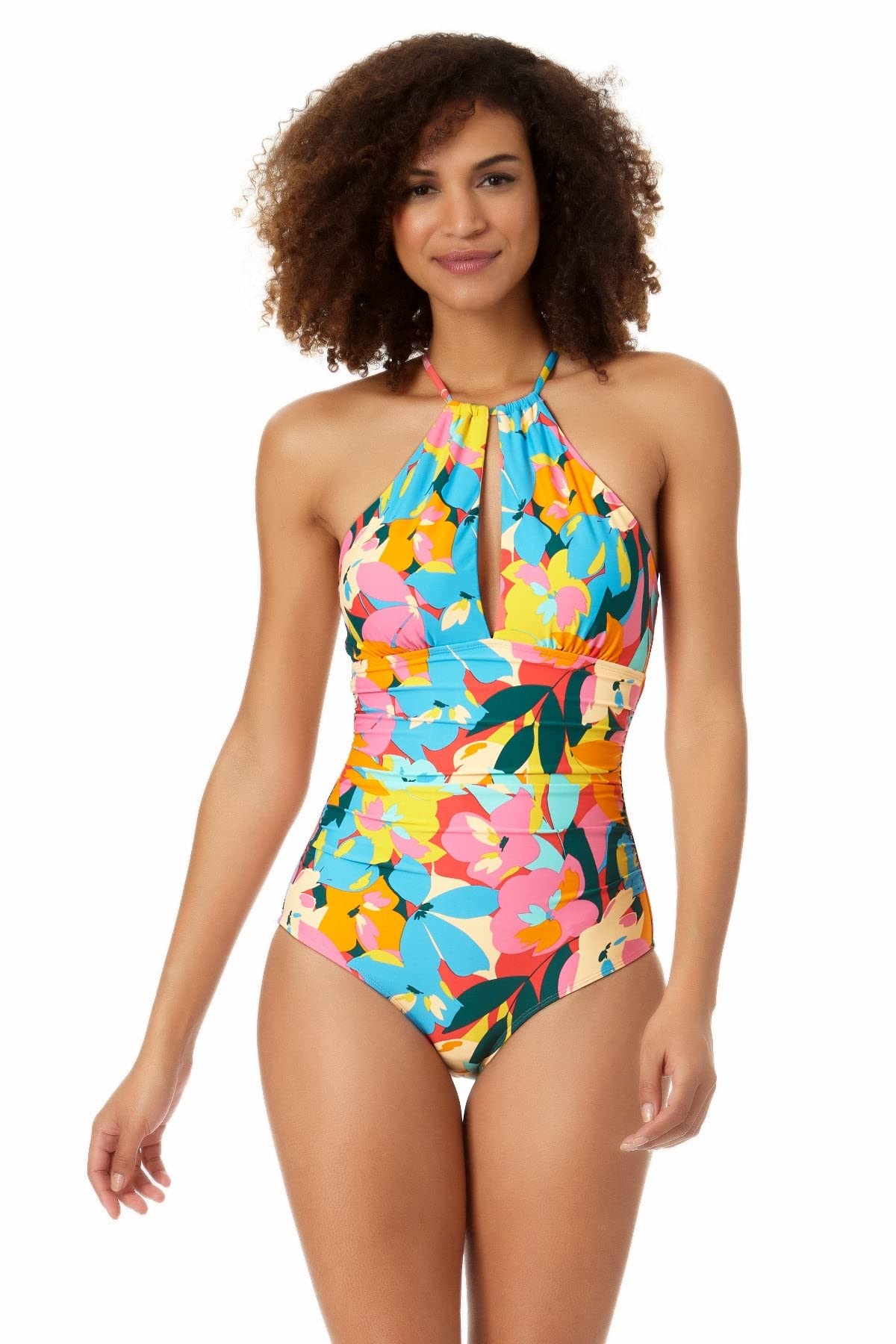 Anne Cole Women's High Neck Ruffle Strap One-Piece Swimsuit - Sexy Bathing Suit for Beach, Pool & Vacation (Multi 2-10)