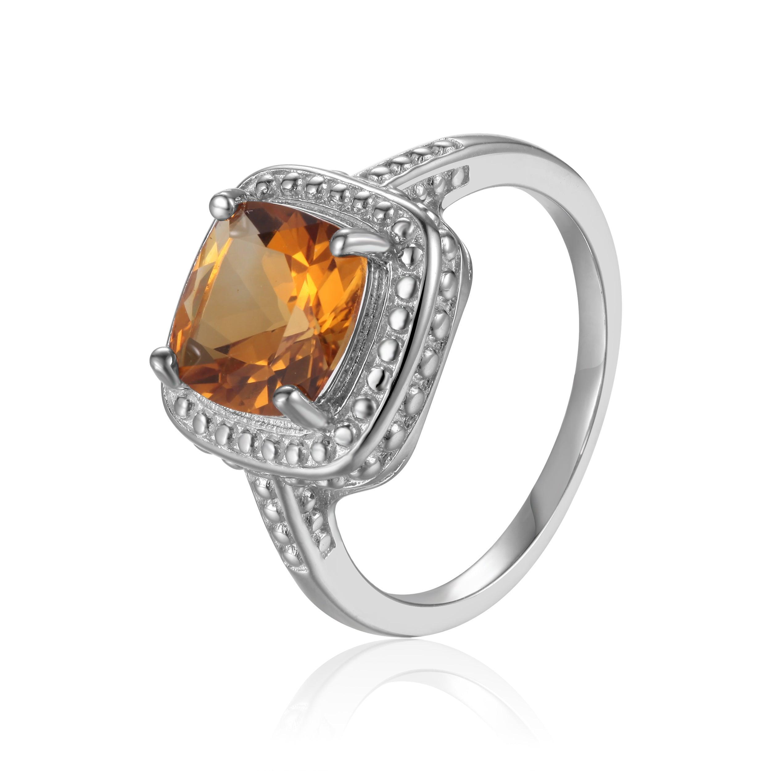 Stunning Citrine Cushion Statement Ring for Women | Elegant Gold-Tone Gemstone Jewelry | Perfect for Parties, Weddings & Special Occasions