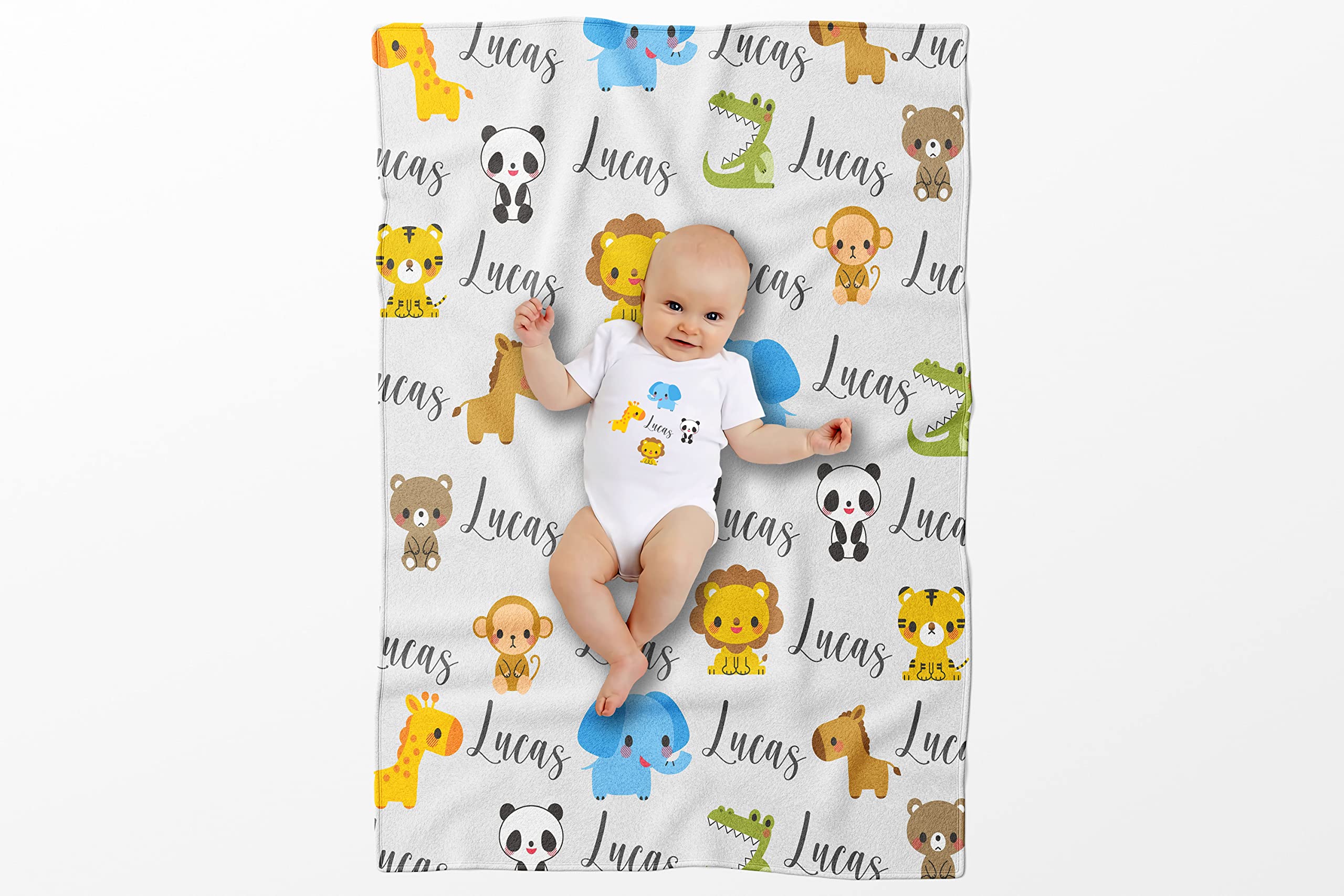Personalized Baby Blankets with Name - Custom Newborn Boy Blanket Set Including Swaddle, Onesie & Bib - Soft & Cozy Baby Gift for Shower, Nursery & Photo Shoots