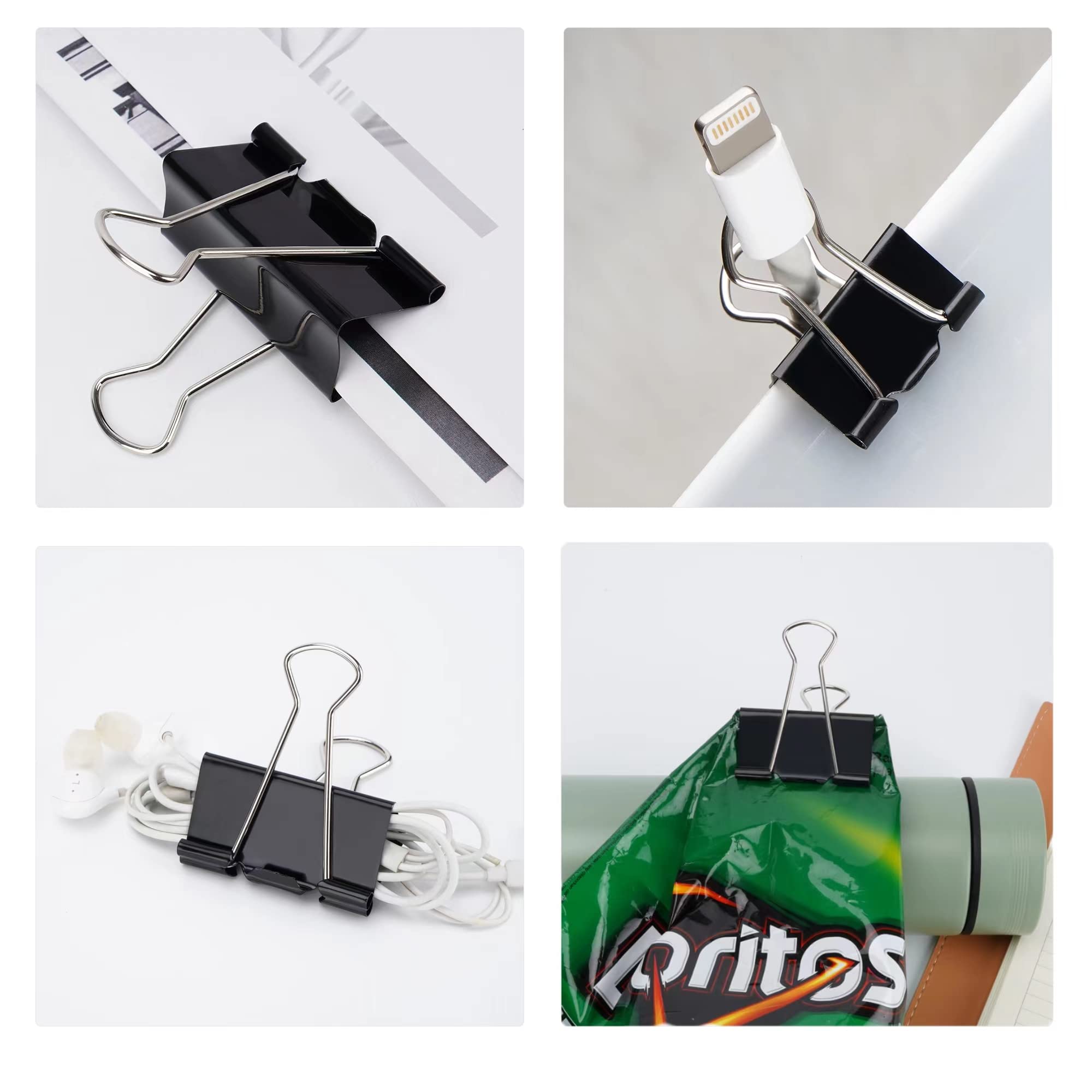 24 Pack 1.25 Inch Black Metal Binder Clips - Medium Size Office Paper Clips for Organizing Documents, School Supplies & Home Office Use