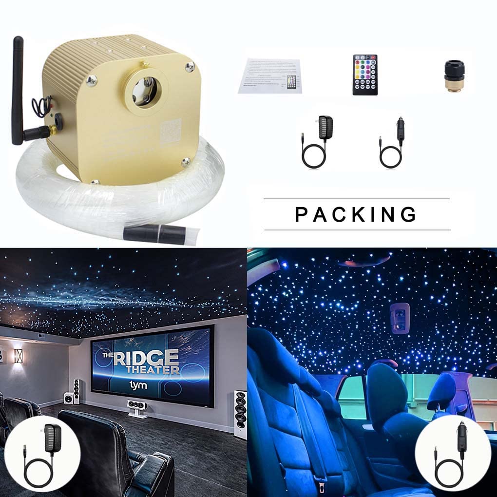 AZIMOM 16W Bluetooth Fiber Optic Star Ceiling Lights Kit - 335pcs Twinkle Lights with 13.1ft RGBW End Glow Fiber Strands, Music Sync Mode for Car Headliner & Home Decor | Perfect for Bedroom, Party, Wedding, and DIY Lighting Projects