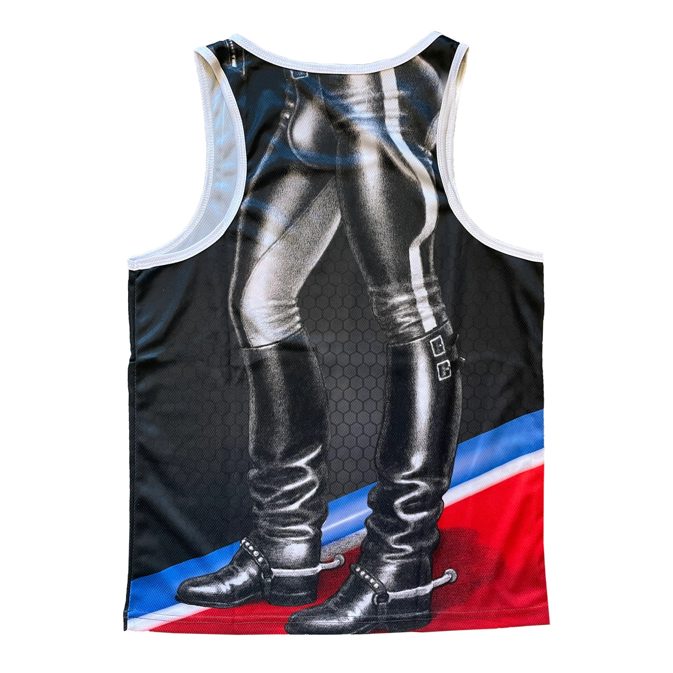 Tom of Finland Leather Stud Mesh Tank Top for Men - Black Punk Rock Biker Vest for Nightclubs & Concerts