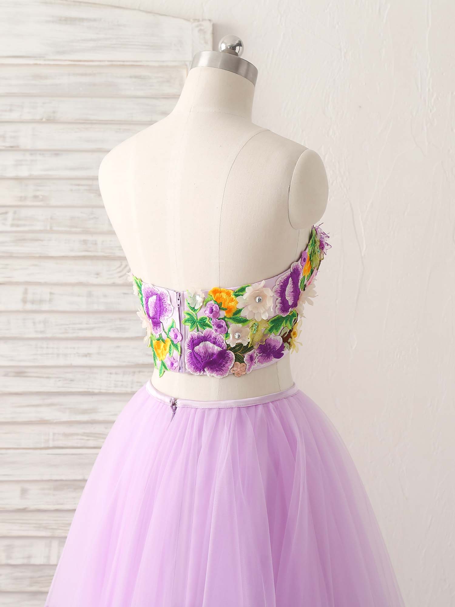 Elegant Purple Two-Piece Applique Tulle Long Prom Dress for Evening Gala & Formal Events - Perfect for Homecoming, Prom Night, and Special Occasions
