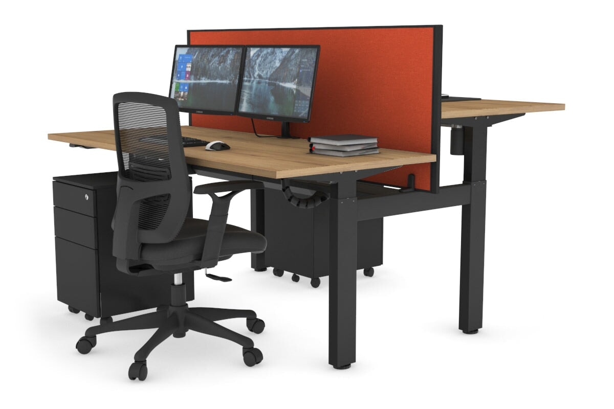 Adjustable 2-Person H Bench Workstation - Black Frame [1400L x 700W] for Office, Home, or Co-Working Spaces - Ergonomic Height Adjustment for Comfortable Seating