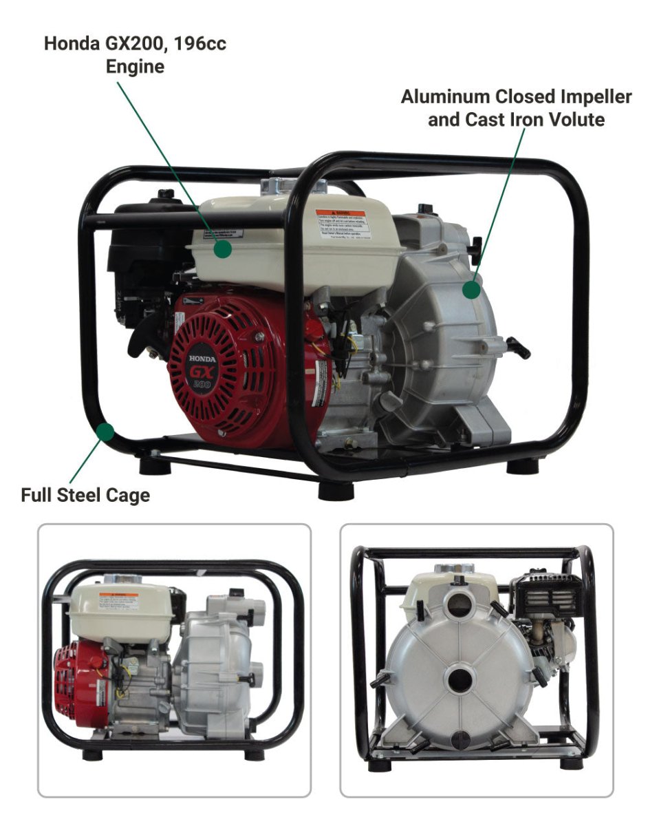 Brave 2-Inch Trash Pump with Honda GX200 Engine - Heavy Duty Water Transfer for Construction, Flood Control & Agricultural Irrigation