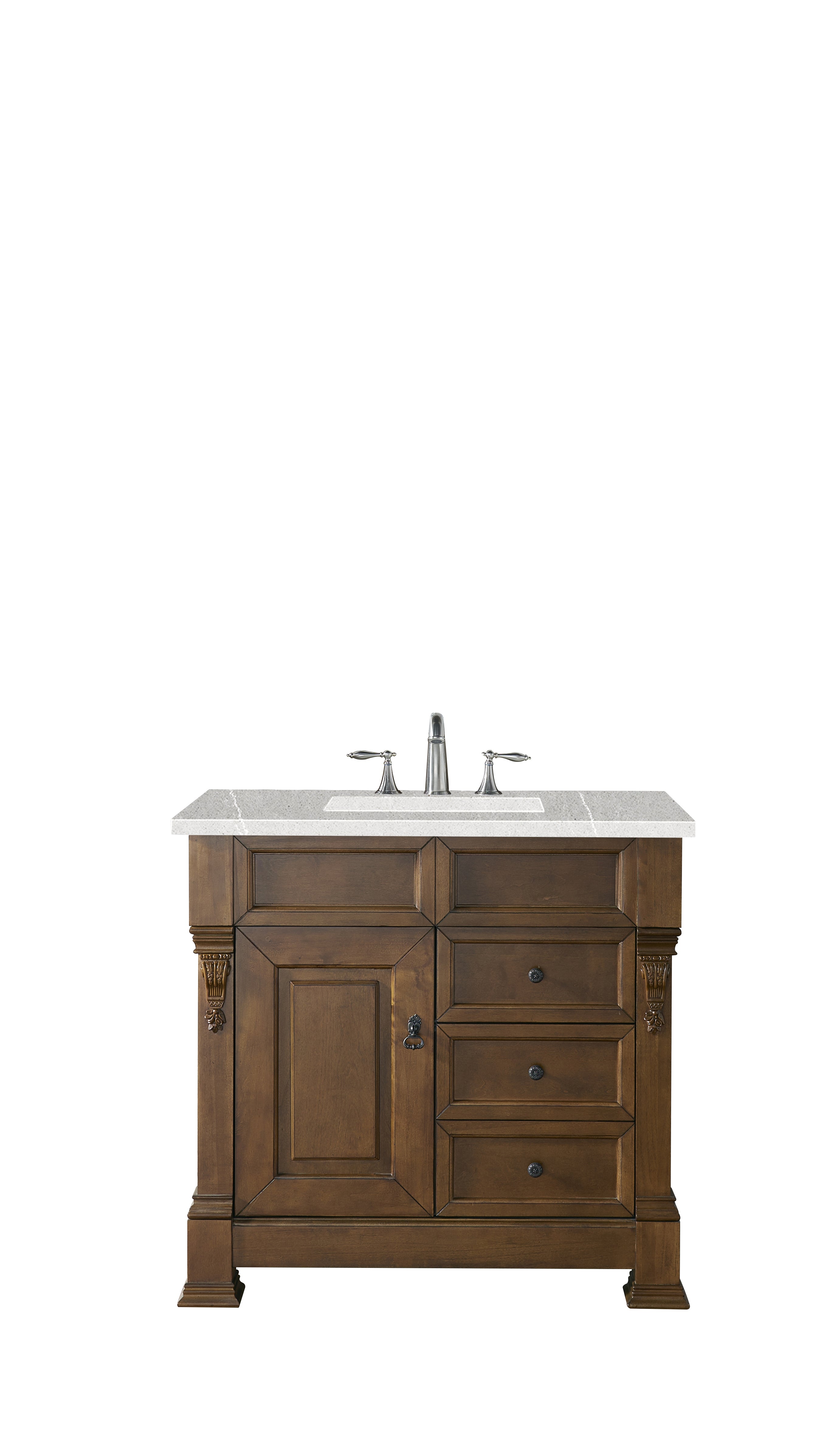 Brookfield 36 Inch Single Bathroom Vanity with Country Oak Finish & 3CM Eternal Serena Quartz Top - Perfect for Modern Farmhouse & Rustic Bathroom Decor