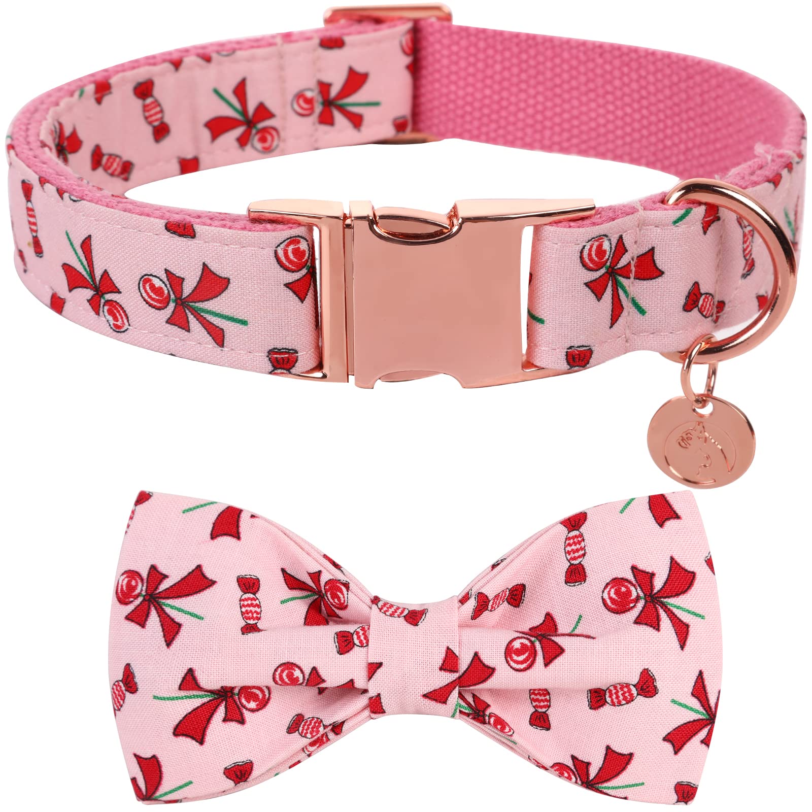 DOGWONG Cotton Dog Collar with Adjustable Bow Tie - Soft Comfortable Durable Pet Collar for Small Medium Large Dogs - Perfect for Daily Walks, Training & Special Occasions