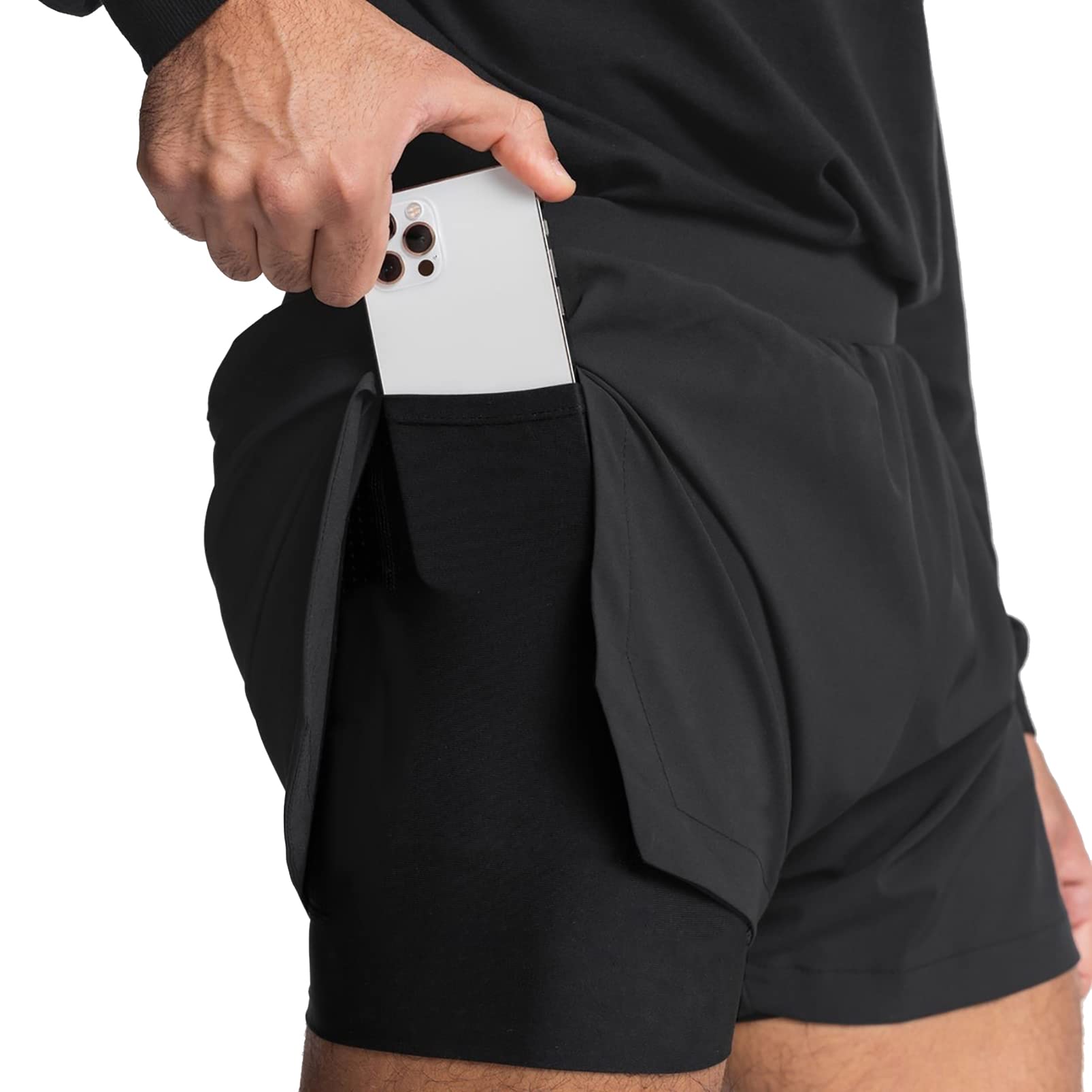 DIOTSR Men's 2-in-1 Running Shorts with Liner - Quick Dry Workout Gym Shorts, High Split Athletic Shorts with Phone Pocket for Jogging, Training & Outdoor Sports