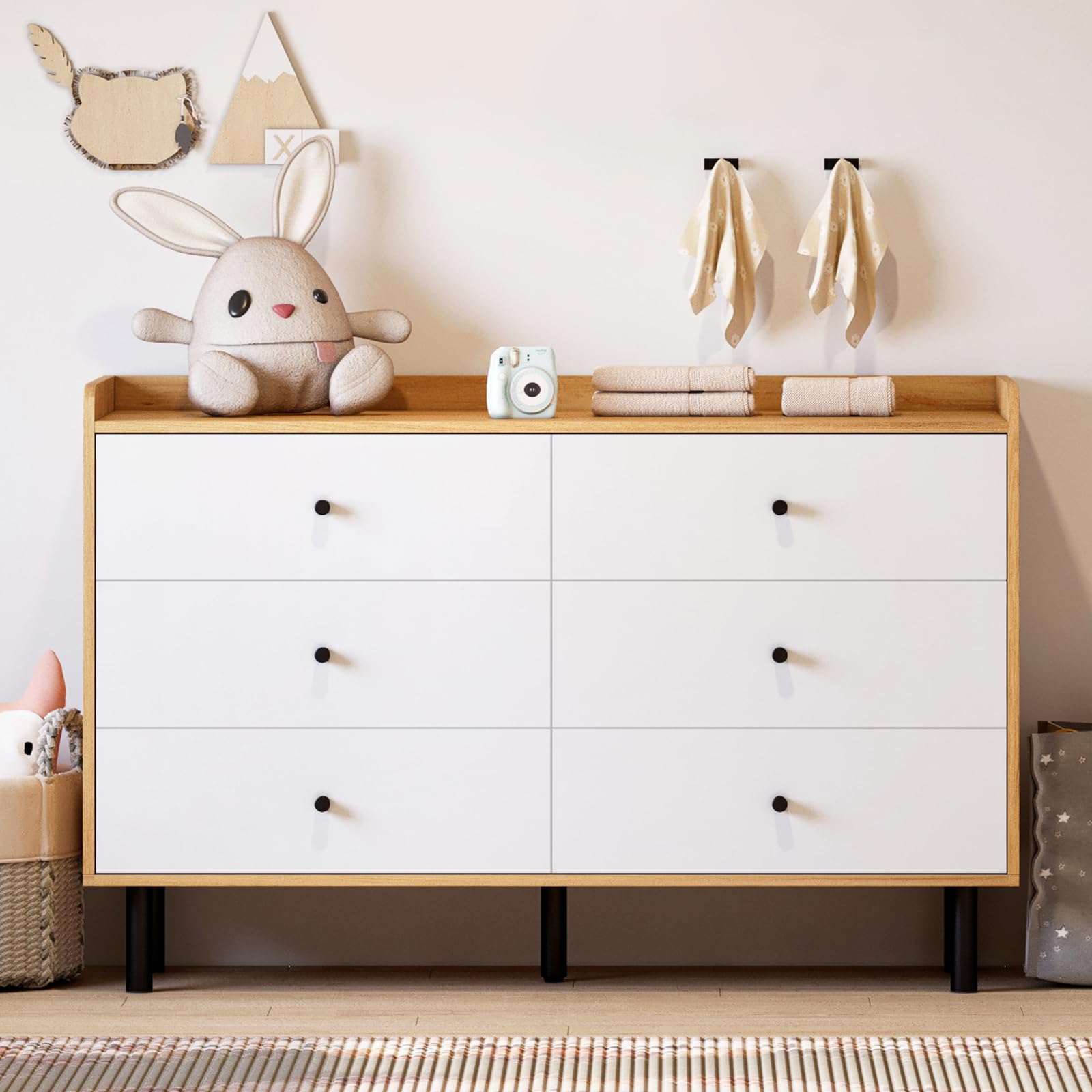 Modern White 6-Drawer Dresser with Metal Handles - Sturdy Bedroom Chest of Drawers for Closet, Hallway, Living Room & Entryway - Perfect for Home Organization and Storage Solutions