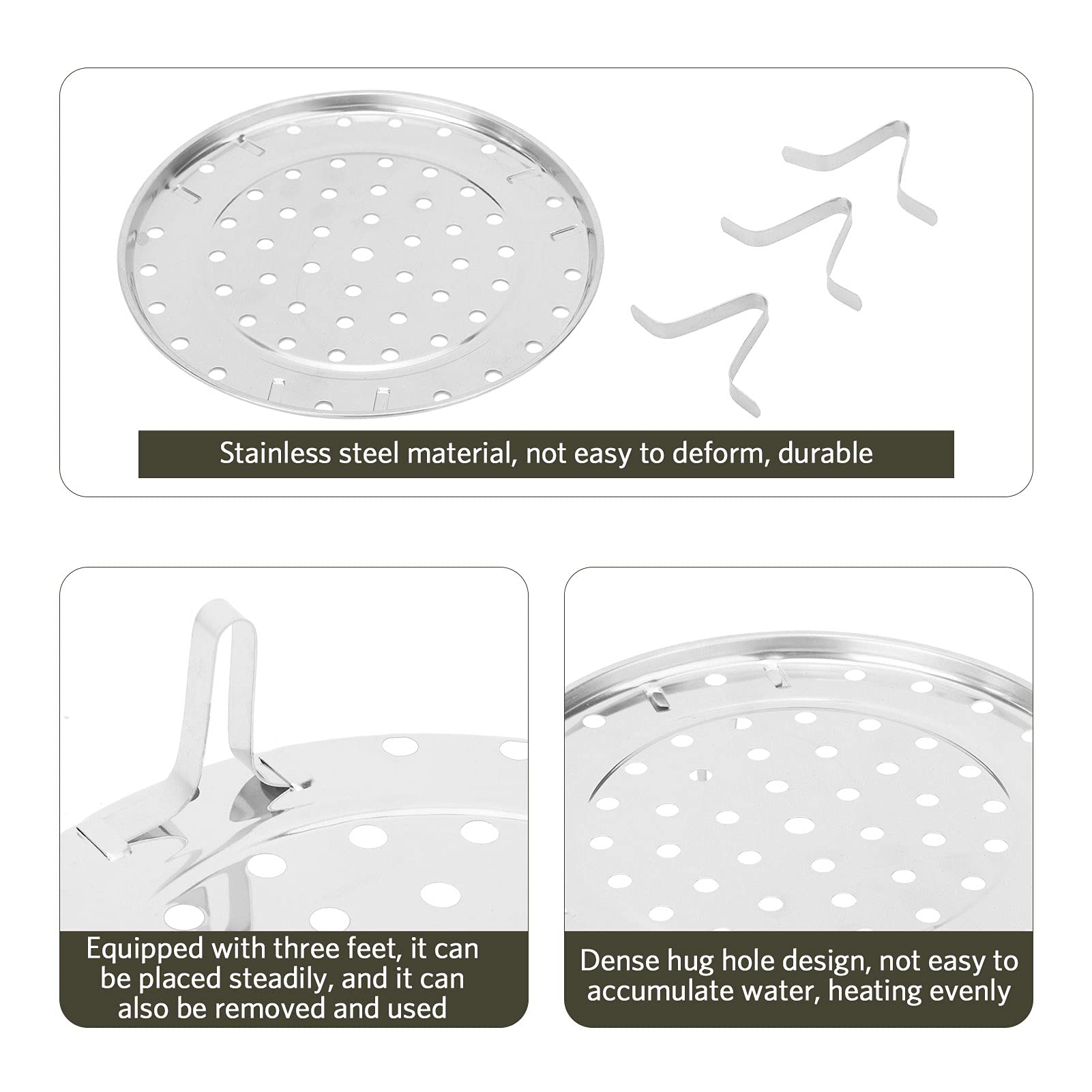 HERCHR 10.2 Inch Stainless Steel Steamer Rack with Removable Legs - Steam Tray for Pressure Cooker, Canner & Instant Pot - Durable Round Pot Steaming Tray (26x26x5cm) - Perfect for Vegetables, Dumplings & Seafood Cooking