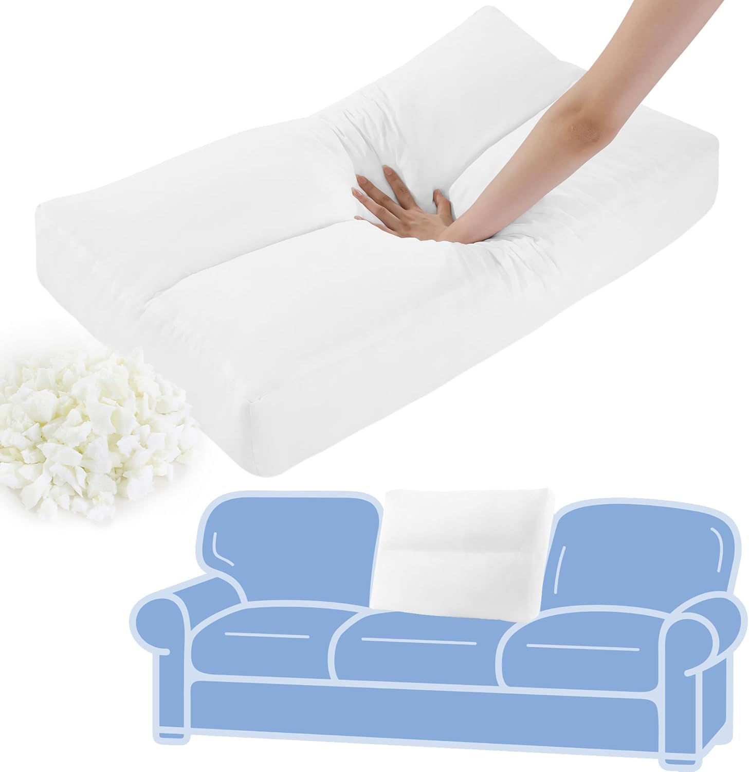 Premium Shredded Foam Couch Back Cushions Replacement - Supportive Sofa Cushion Stuffing Fill with Fluffy Quilted Design - Lumbar Support Pillow for Sofa (35