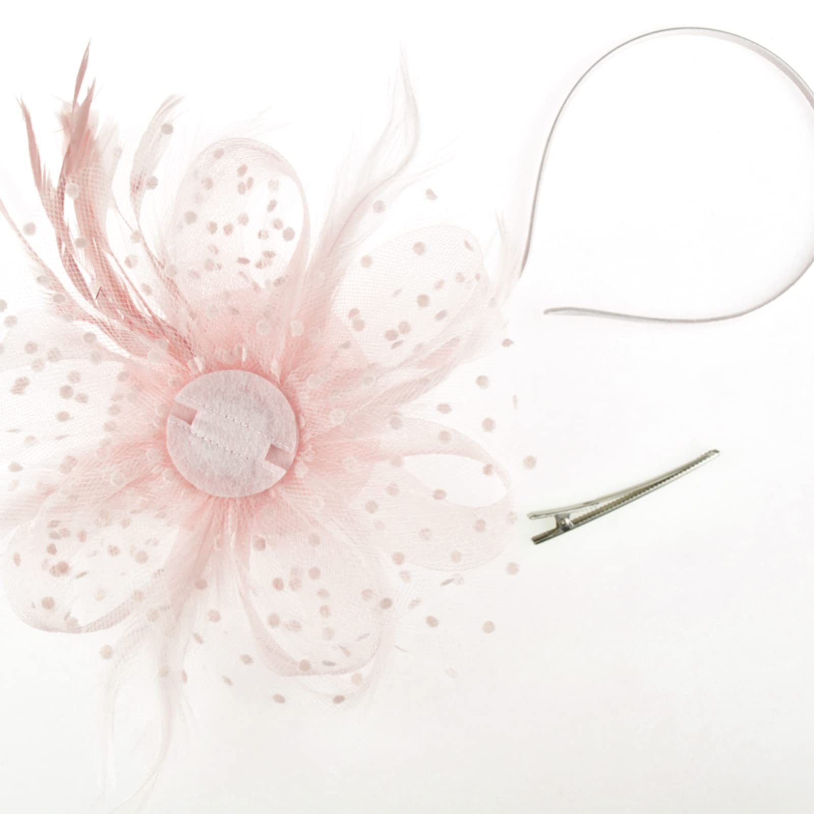 DRESHOW Elegant Women's Fascinator Hat with Flower, Mesh, Ribbons & Feathers - Adjustable Headband & Clip for Tea Parties, Weddings, Races & Special Occasions