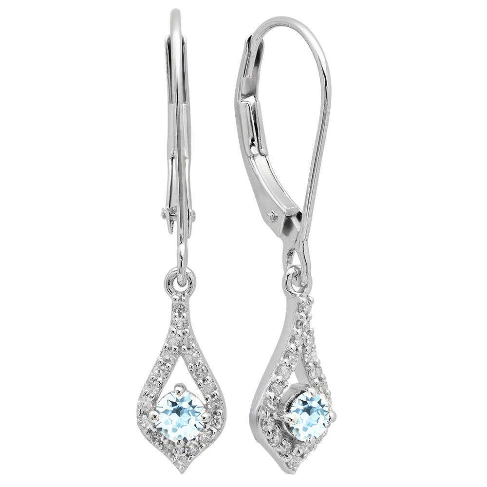 Dazzlingrock Collection 14K Solid White Gold Round Gemstone & White Diamond Dangling Drop Earrings for Women - Perfect for Weddings, Parties & Special Occasions