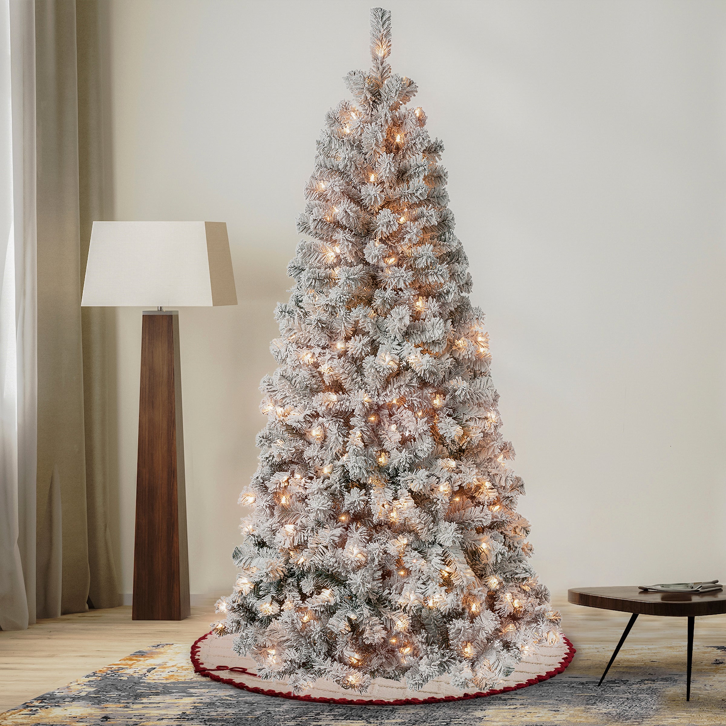 6 ft. Pre-Lit Acacia Slim Artificial Christmas Tree with 300 Clear LED Lights - Perfect for Small Spaces, Apartments & Holiday Home Decor
