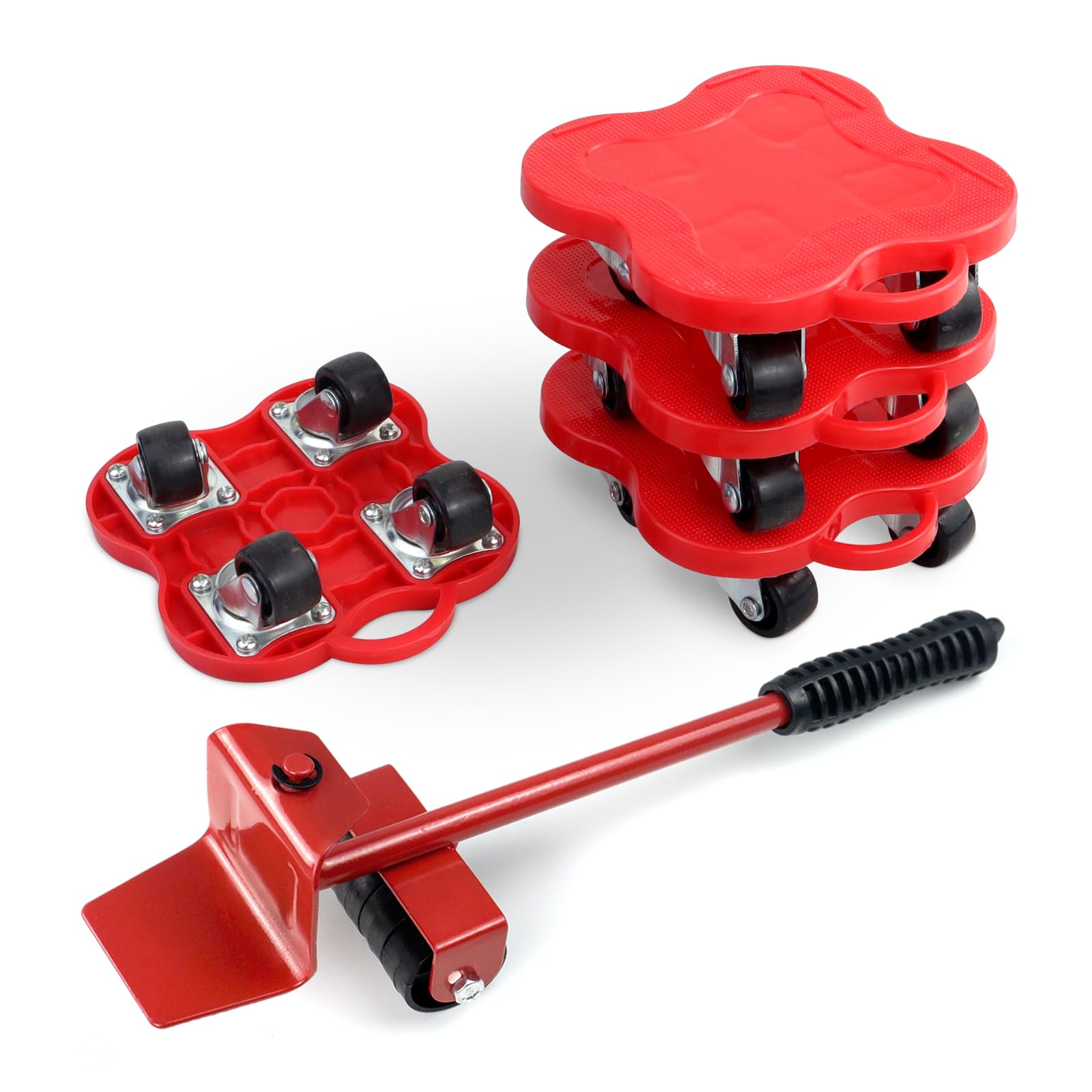Heavy Duty 4-Wheel Furniture Mover Dolly with 360° Rotation - 1102lbs Capacity for Refrigerator, Sofa & Cabinet - Red Home & Warehouse Moving Equipment - Perfect for Home Renovation, Office Relocation & Furniture Rearranging