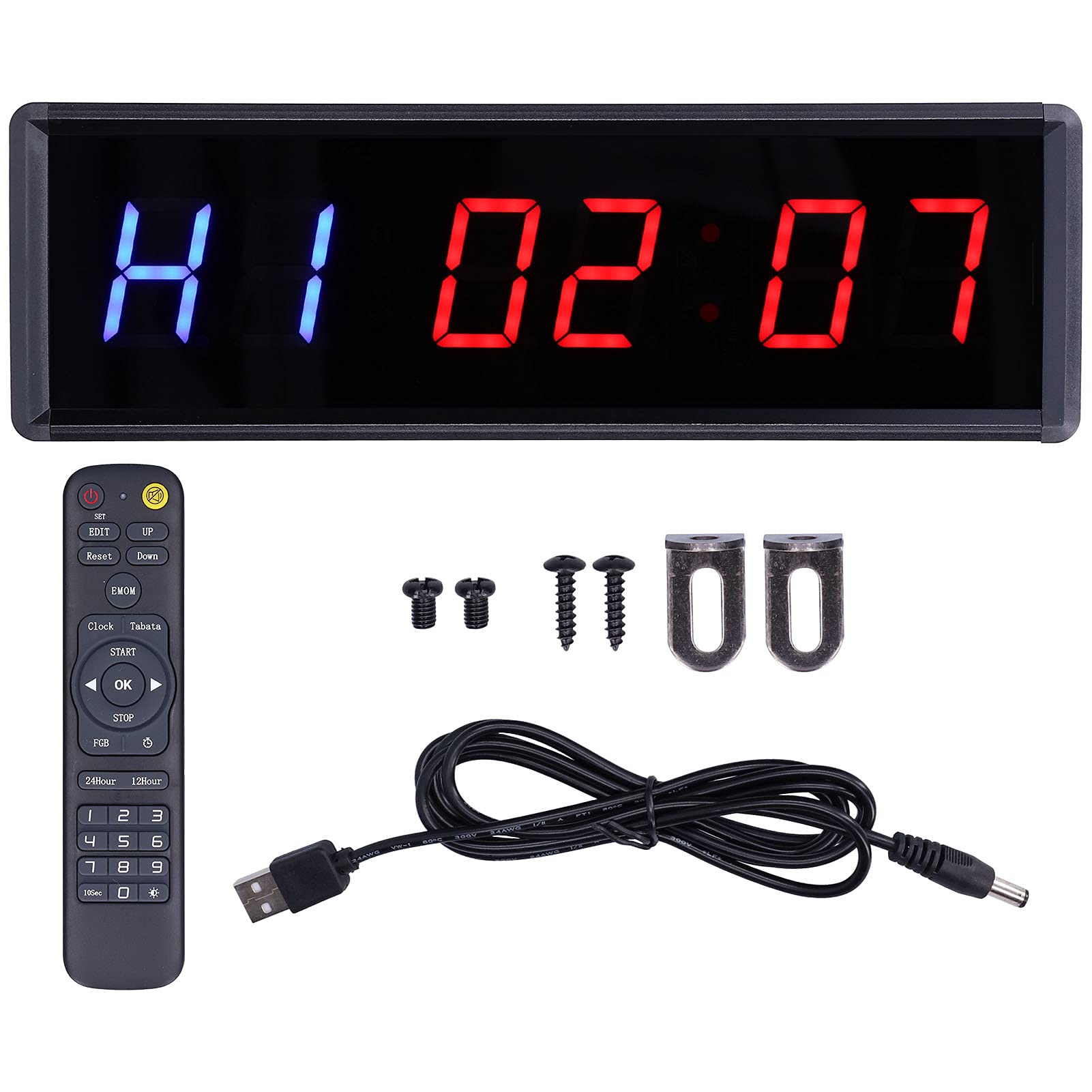 Shanrya Interval Timer with 1.5in LED Display - Countdown/Count Up Stopwatch, Wall Mount & Remote Control - Perfect for Home Gym, Office Workouts, Fitness Training & Meetings