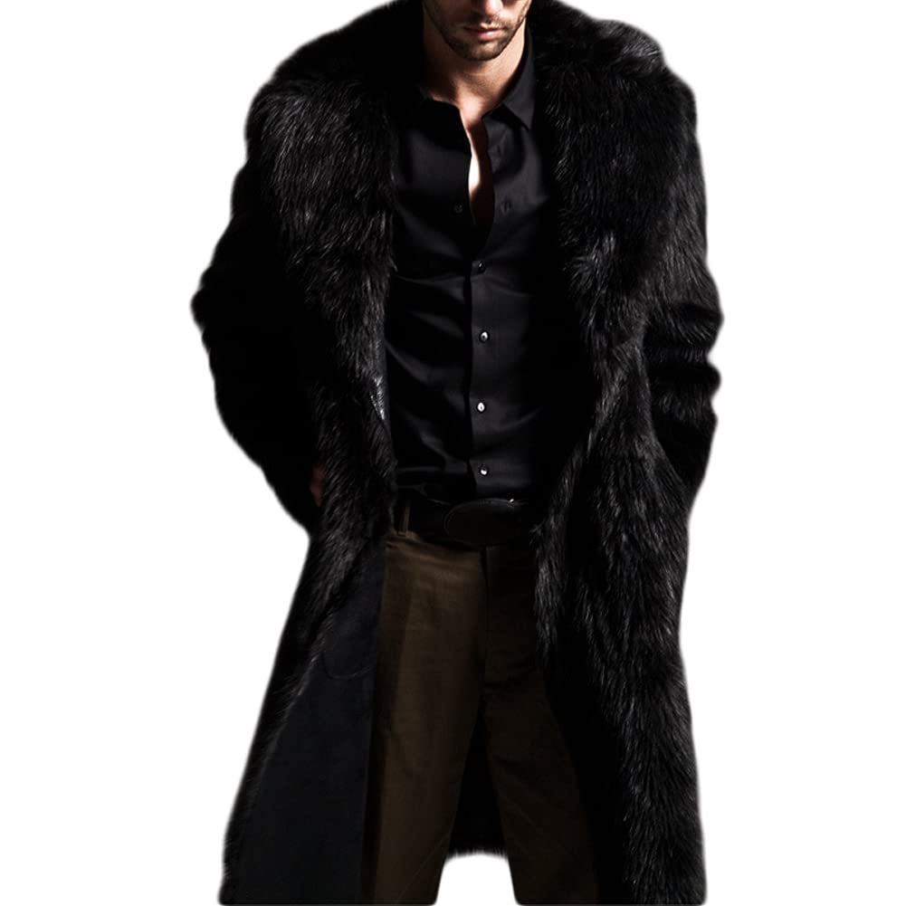 Men's Winter Long Sleeve Faux Fur Parka Jacket with Turn Collar - Warm Overcoat for Cold Weather | Perfect for Outdoor Activities, Snow Sports & Casual Winter Wear