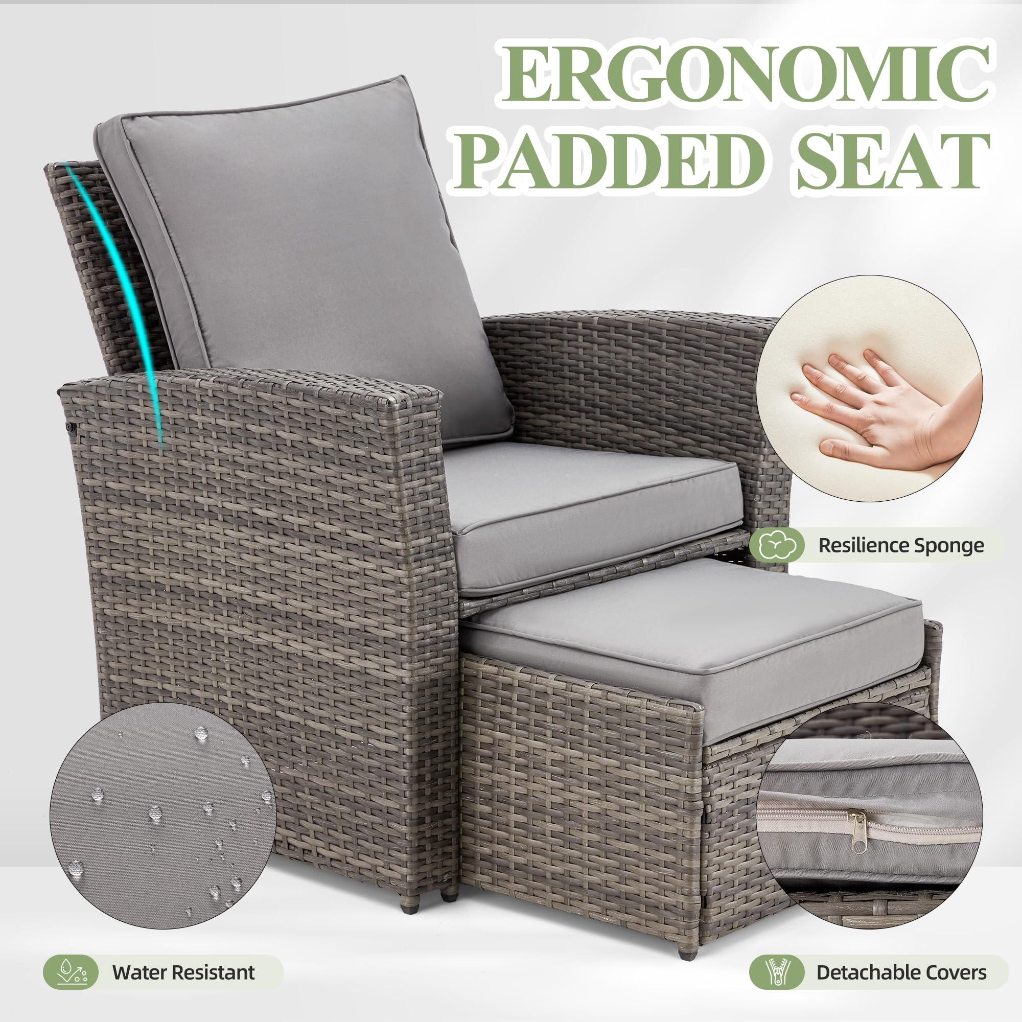 GYUTEI 6-Piece Outdoor Patio Furniture Set - Dark Gray Rattan Sectional Sofa with Ottoman & Storage Table - Weather-Resistant Garden, Porch, Backyard Conversation Set for Relaxing & Entertaining