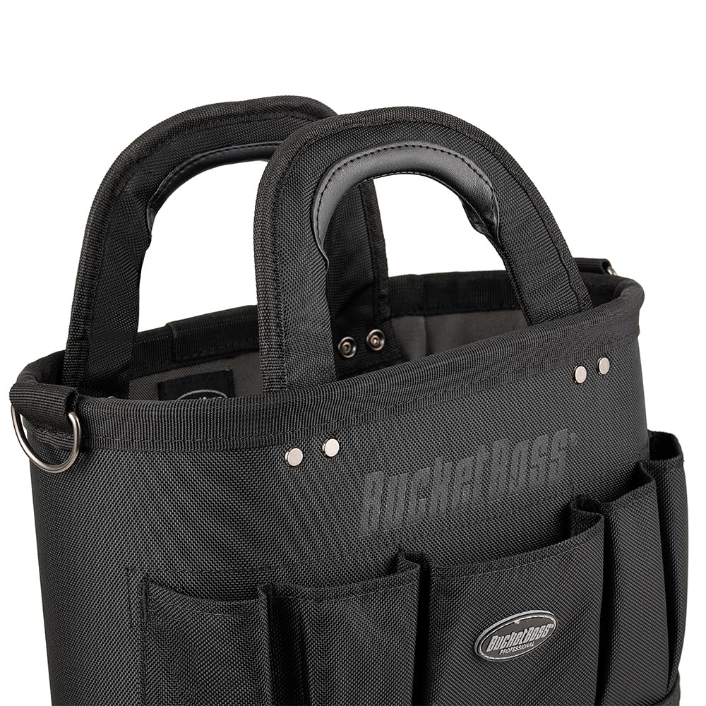 Bucket Boss Pro Oval Tool Tote 14 - Professional Series Tool Bag (74014) Black - Durable Construction Tool Organizer for Electricians, Contractors & DIY Home Improvement Projects