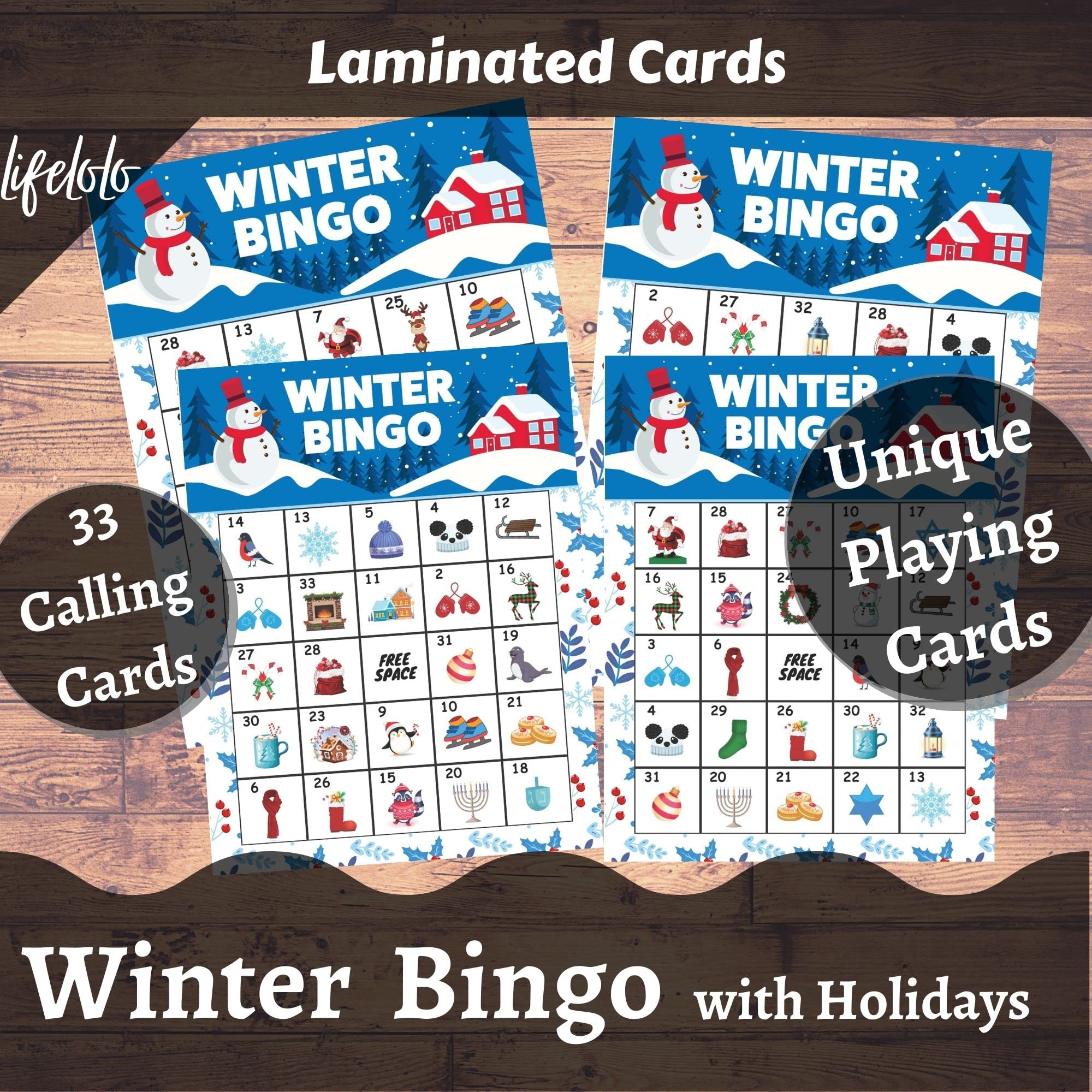 Winter Bingo Game Set - 60 Laminated Holiday Bingo Cards for Corporate Parties, School Events & Family Gatherings | Christmas Bingo, Kids Bingo Game, Holiday Party Activities | Perfect for Office Celebrations, Classroom Fun & Festive Family Game Nights