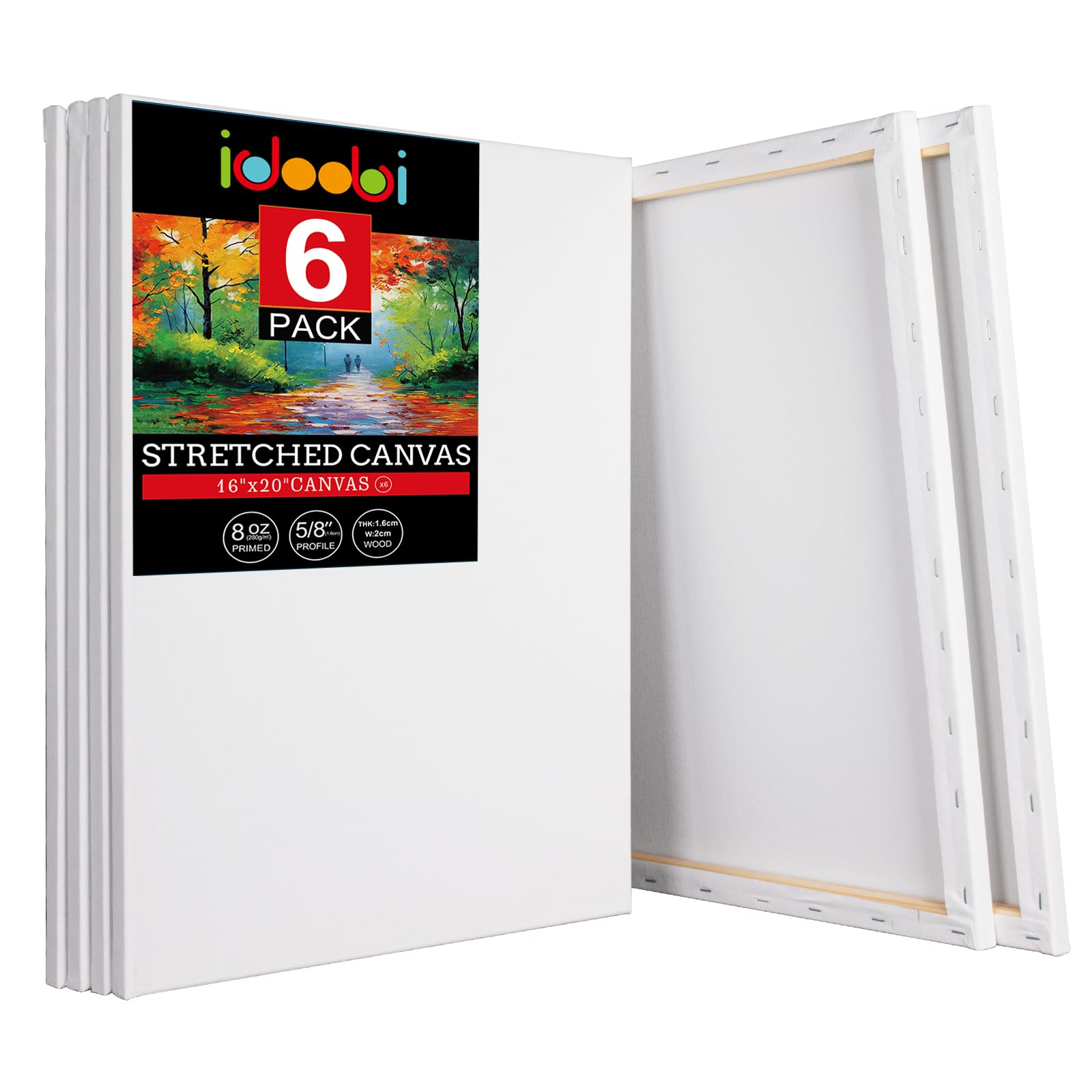 6 Pack 16x20 Inch Cotton Canvas Panels for Oil & Acrylic Painting - Premium White Canvas Boards for Artists & Beginners - Perfect for Studio, Classroom & DIY Art Projects