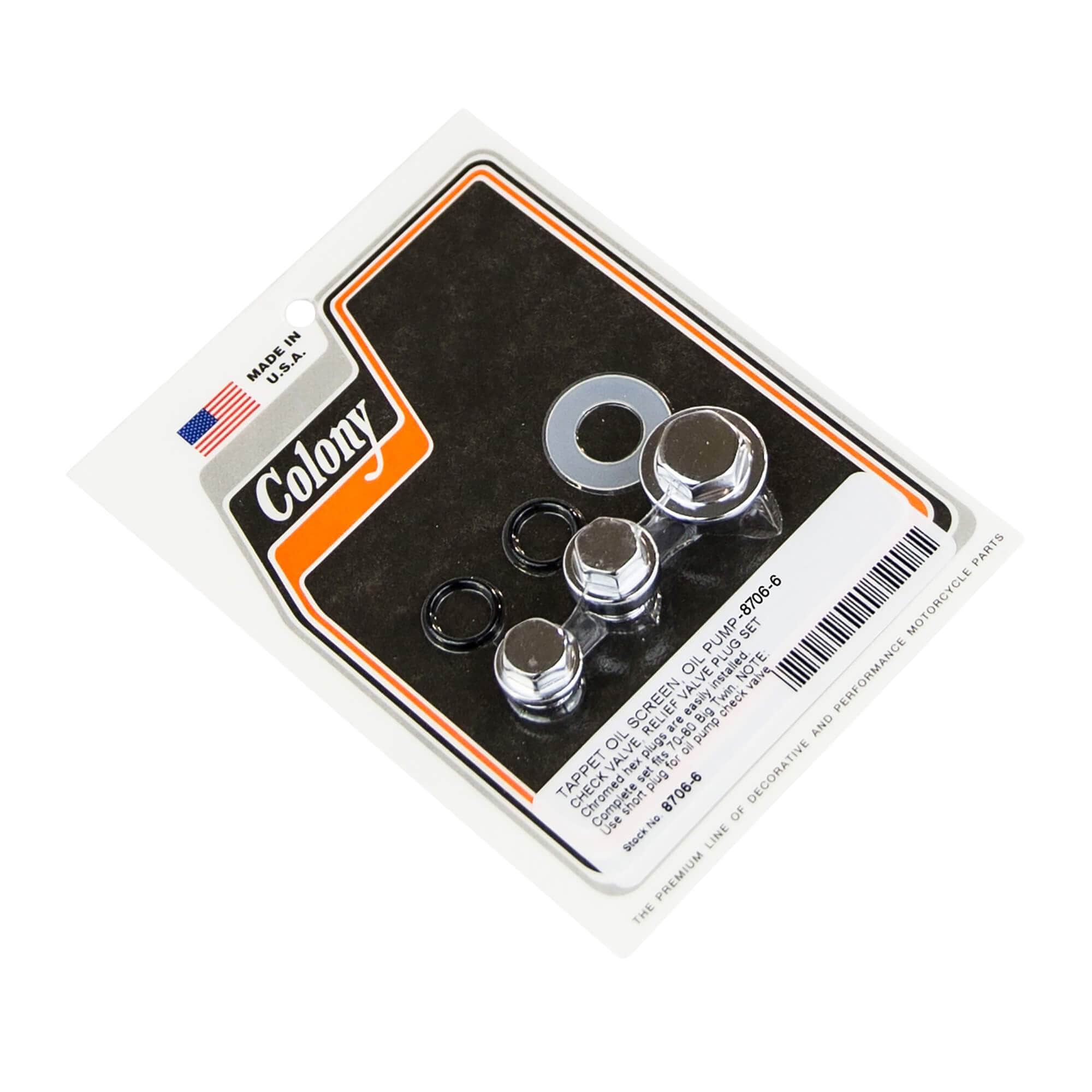 1970-1980 Harley Davidson Big Twin 6-Piece Tappet Oil Screen, Oil Pump Check Valve & Relief Valve Plug Set - Chrome Plated - Engine Maintenance & Repair Parts for Shovelhead FLH Models