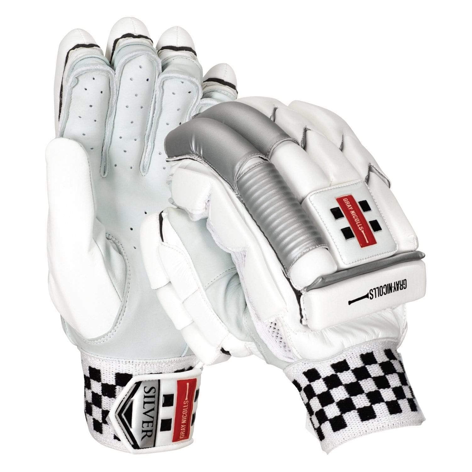 Gray Nicolls Silver Cricket Batting Gloves - Premium Leather Protection for Cricket Players - Perfect for Practice & Matches