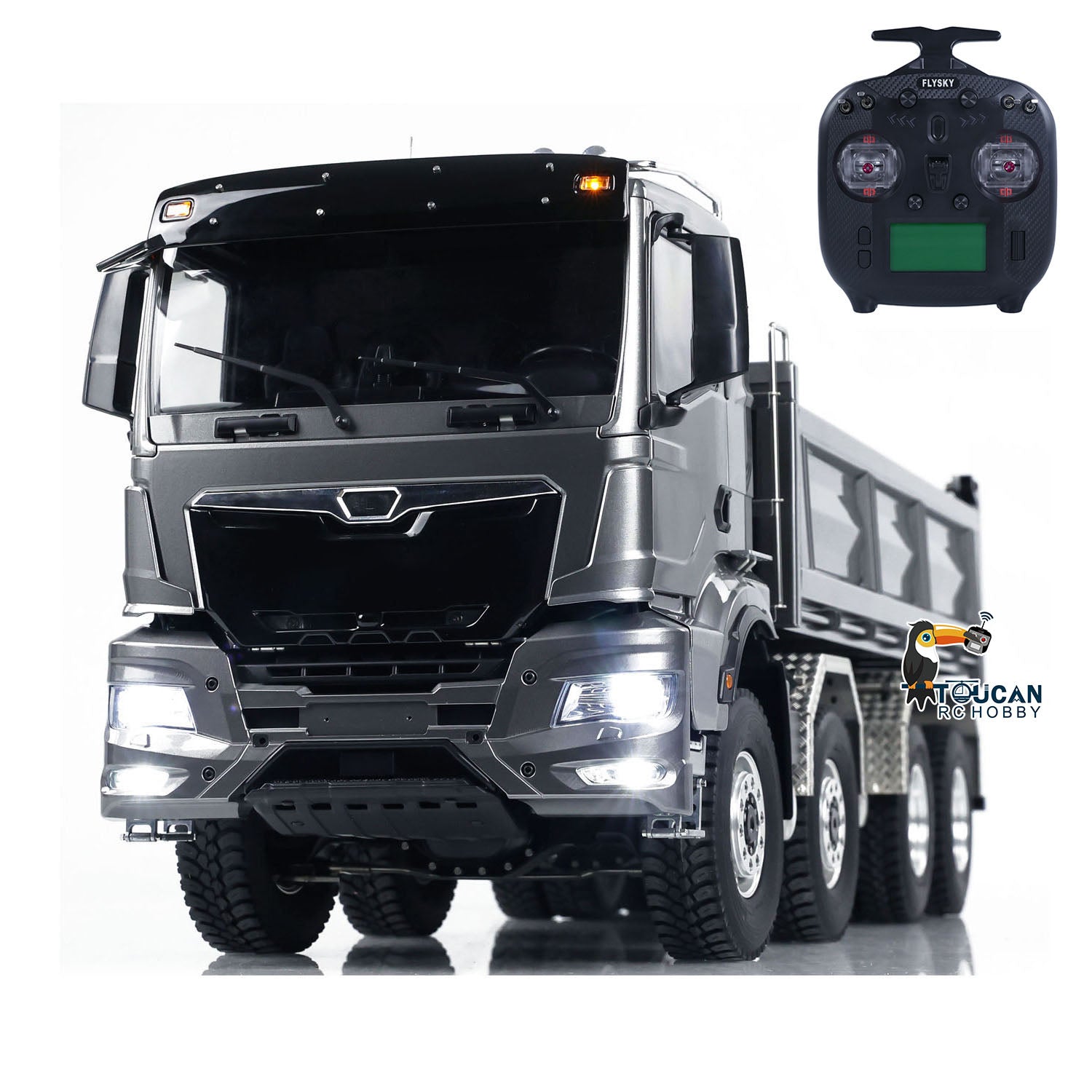 1:14 Scale Hydraulic 8x8 RC Tipper Truck - Metal Cabin Shell with Differential Lock, 2-Speed Transmission, Sound & Light Effects - Ready-to-Run Radio Control Dump Truck for Construction Site Play, Off-Road Adventure and RC Hobby Enthusiasts