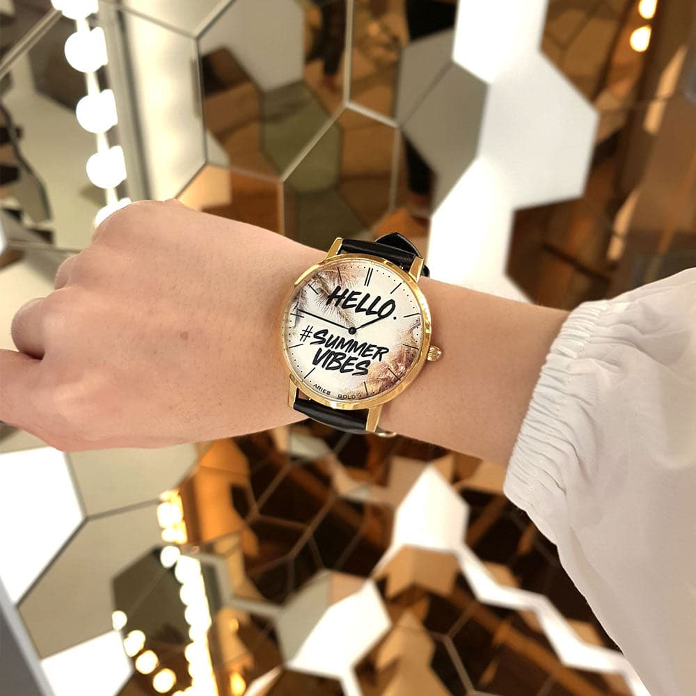 ARIES GOLD Custom Stainless Steel Watch with Leather Strap - Unisex Summer Style for Men & Women | Perfect for Outdoor Activities, Beach Vacations, and Casual Wear