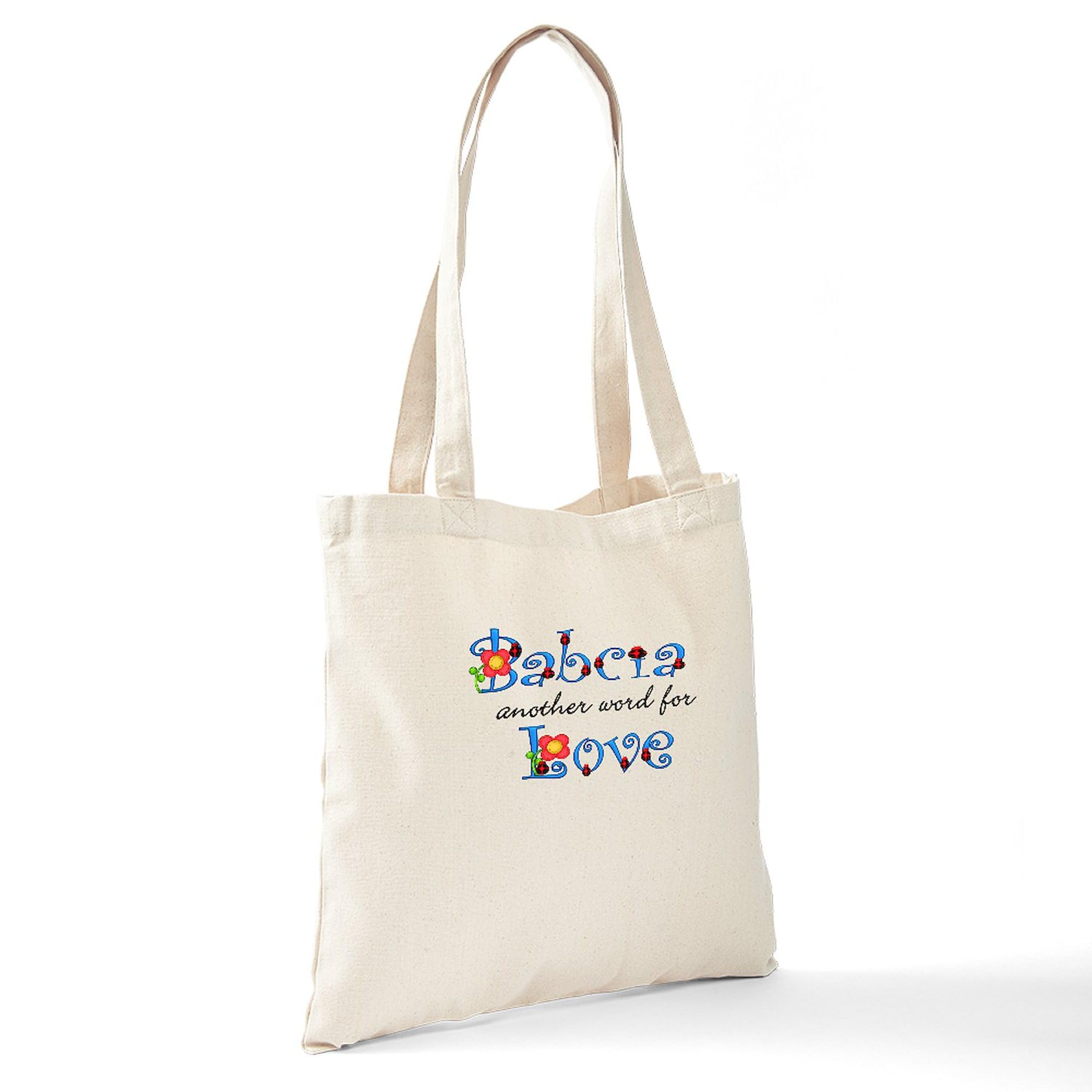 Babcia Another Word for Love Tote Bag - Natural Canvas Reusable Shopping Bag for Groceries, Beach, Work & Everyday Use