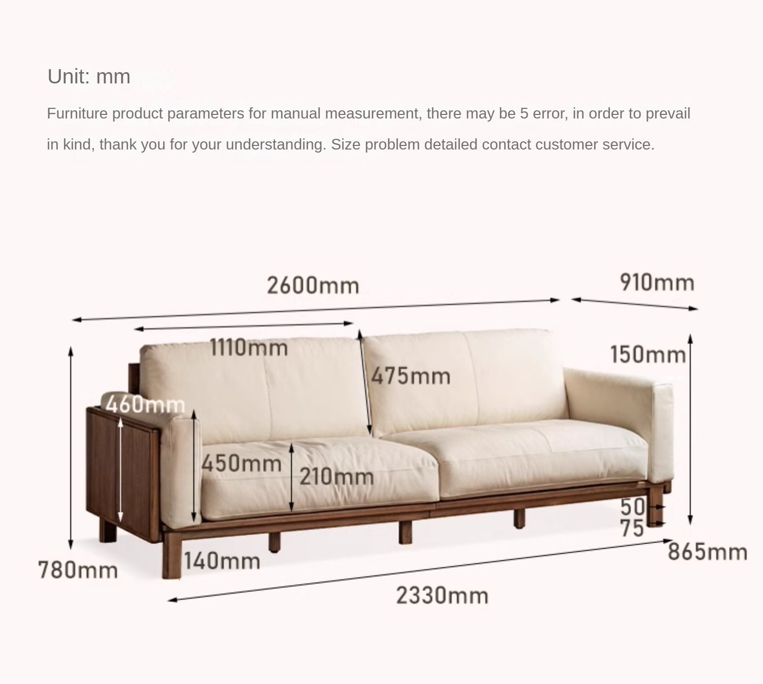 Premium Black Walnut & Ash Solid Wood High Back Leather Sofa - Luxurious Living Room Furniture for Modern Home & Office Decor