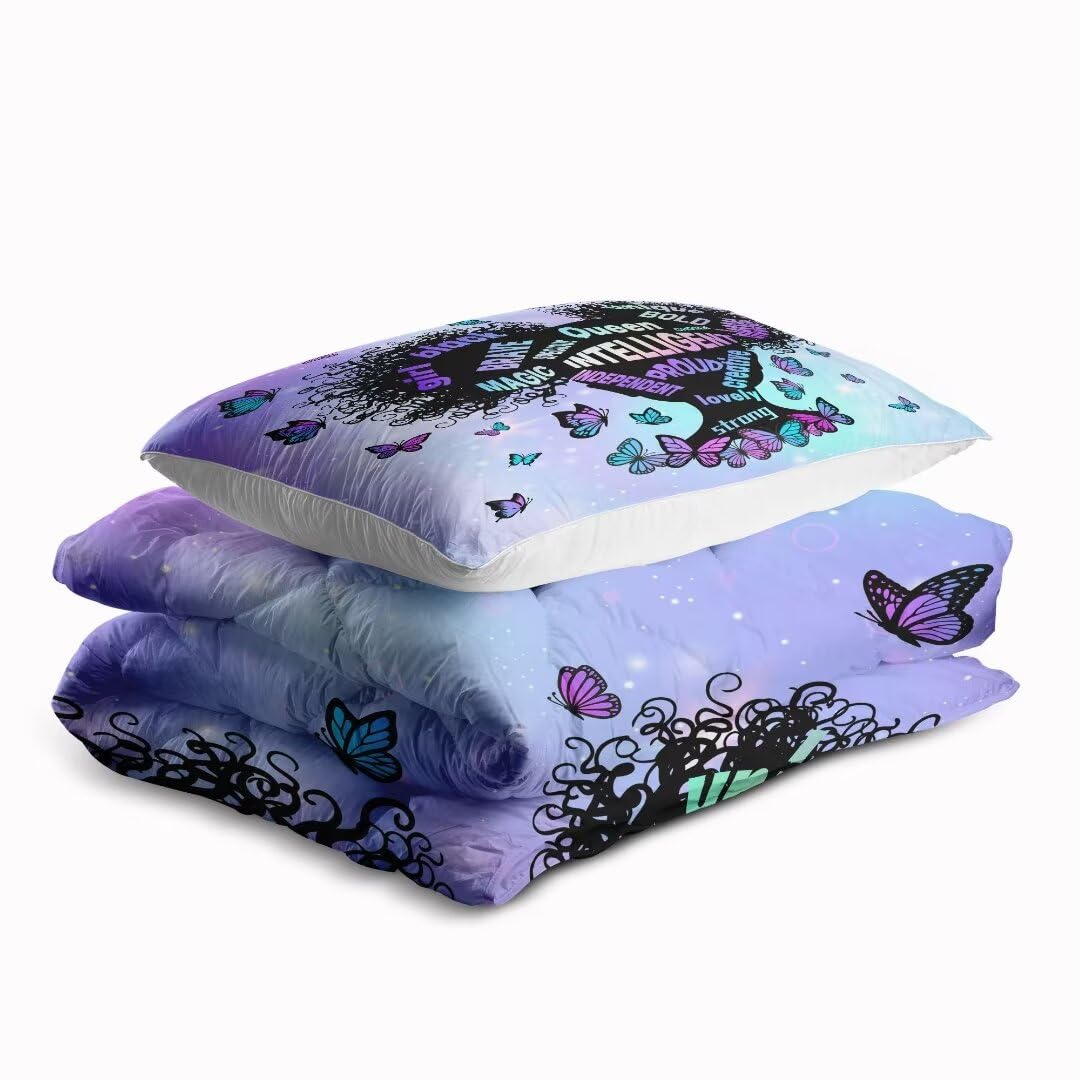 Black Girl Magic Comforter Set Queen Size - Afro-Inspired Bedding with Inspirational Quotes | African American Home Decor for Stylish Bedrooms & Dorm Rooms