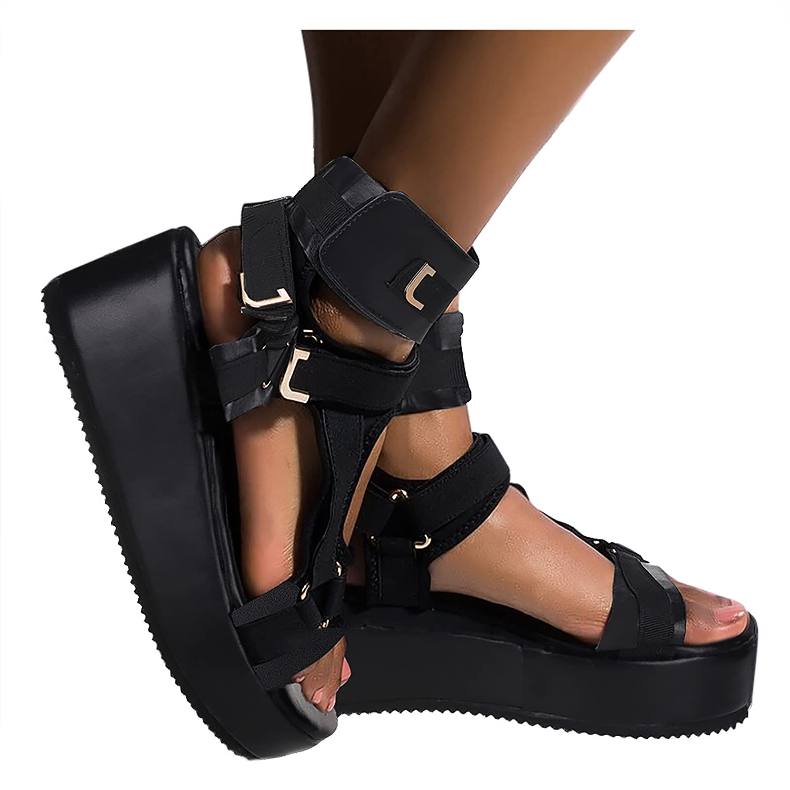 UOCUFY Wide Width Sandals for Women - Comfortable Elastic Flat Gladiator Sandals with Adjustable Ankle Strap | Perfect for Beach, Vacation & Summer Outfits