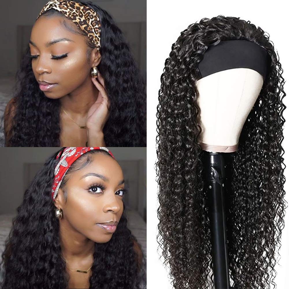 XSY Headband Wig Human Hair - 24 Inch Virgin Brazilian Deep Wave Glueless No Lace Front Wigs for Black Women | Machine Made & Breathable | Perfect for Daily Wear, Parties & Protective Styling