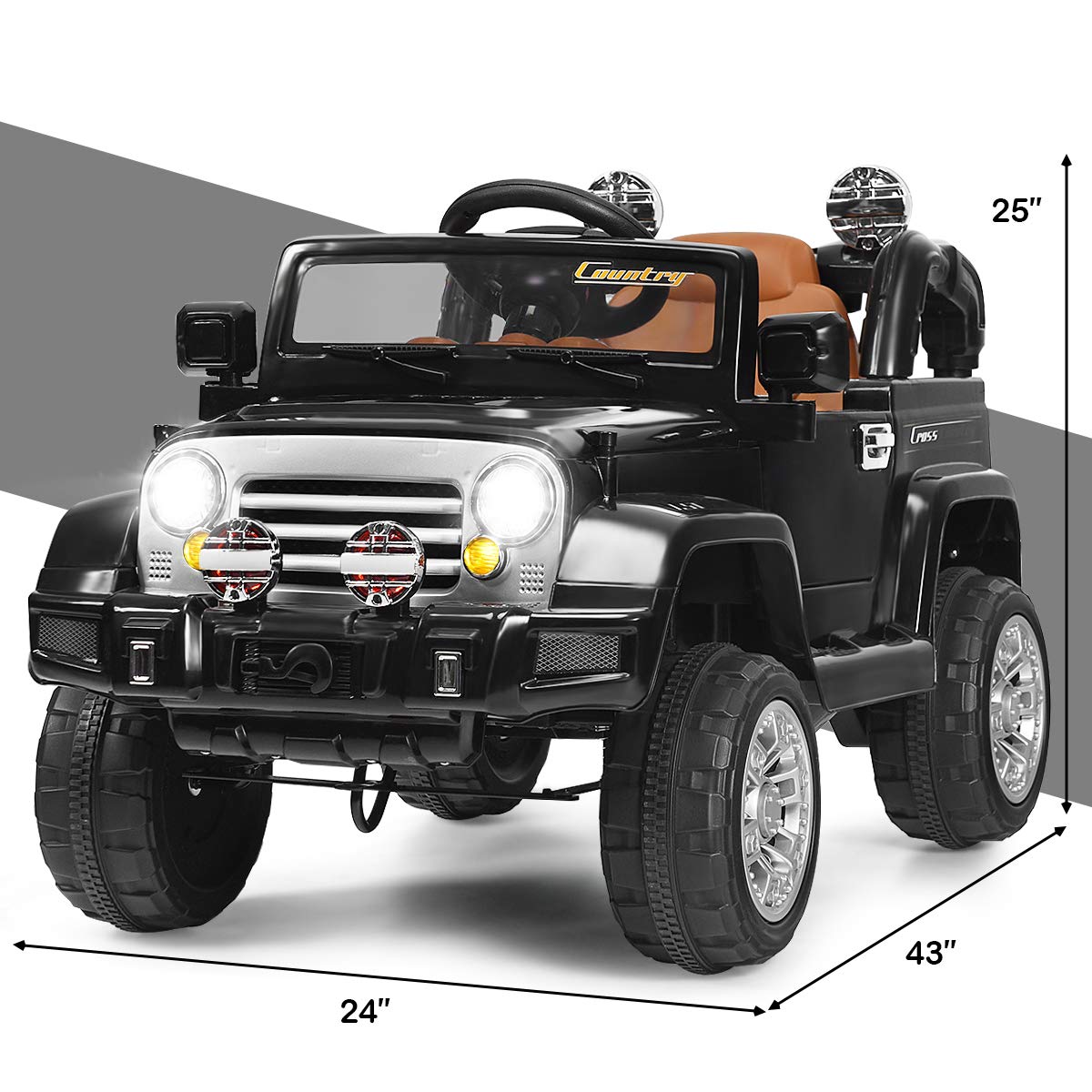 HONEY JOY 12V Battery Powered Ride On Truck for Kids with Remote Control, MP3 Player, Music, Horn & LED Lights - Electric Car with Spring Suspension & Open Doors for Boys & Girls (Black) | Perfect for Outdoor Play, Birthday Gifts & Family Fun