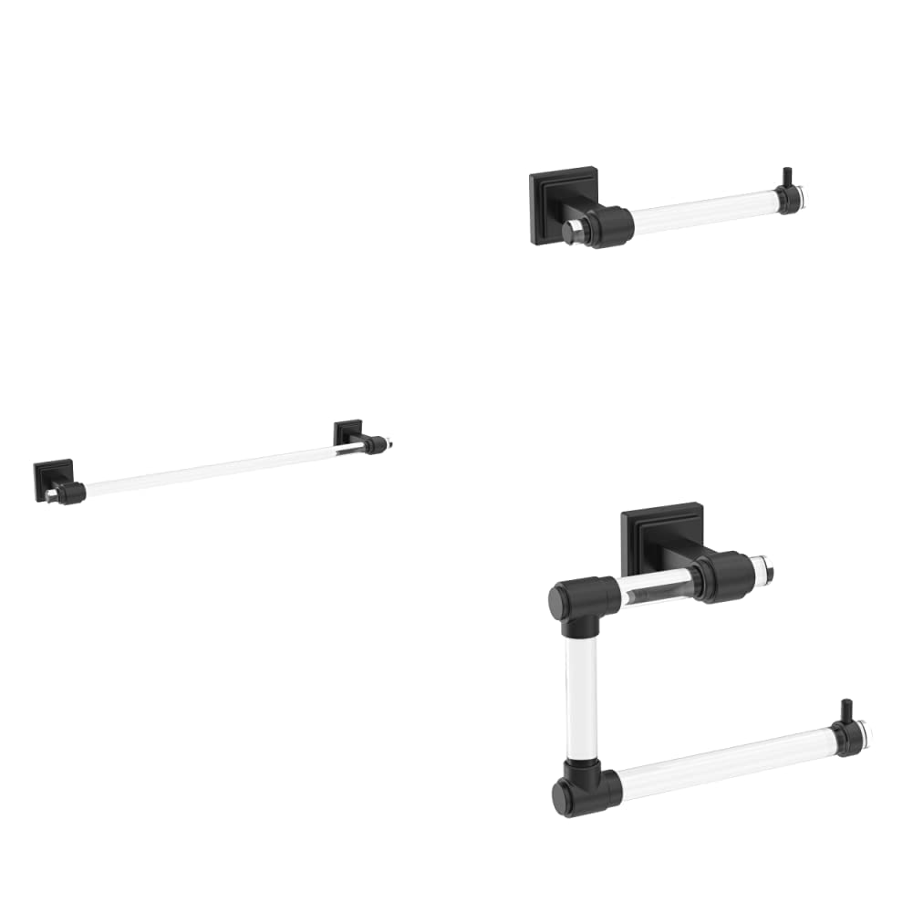Amerock Glacio 18-Inch Towel Bar Set - Matte Black & Clear Finish - 3-Piece Bathroom Accessories for Modern Homes | Perfect for Bathrooms, Spas & Guest Suites