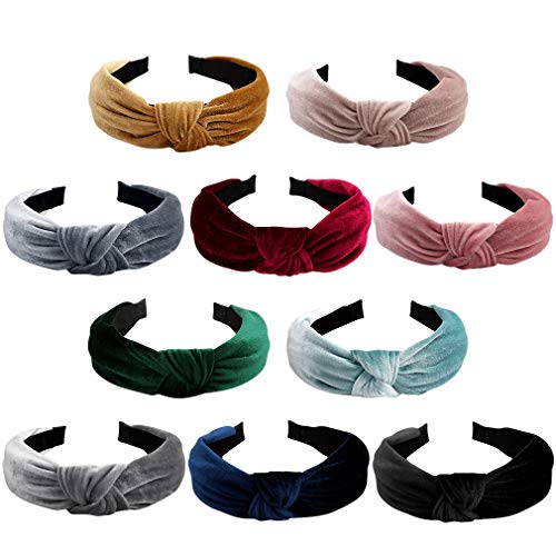Jaciya Women's Velvet Knotted Turban Headbands - 10 Pack Wide Hair Accessories in 10 Colors (Diademas para Mujer) | Perfect for Yoga, Workouts, Fashion & Everyday Wear