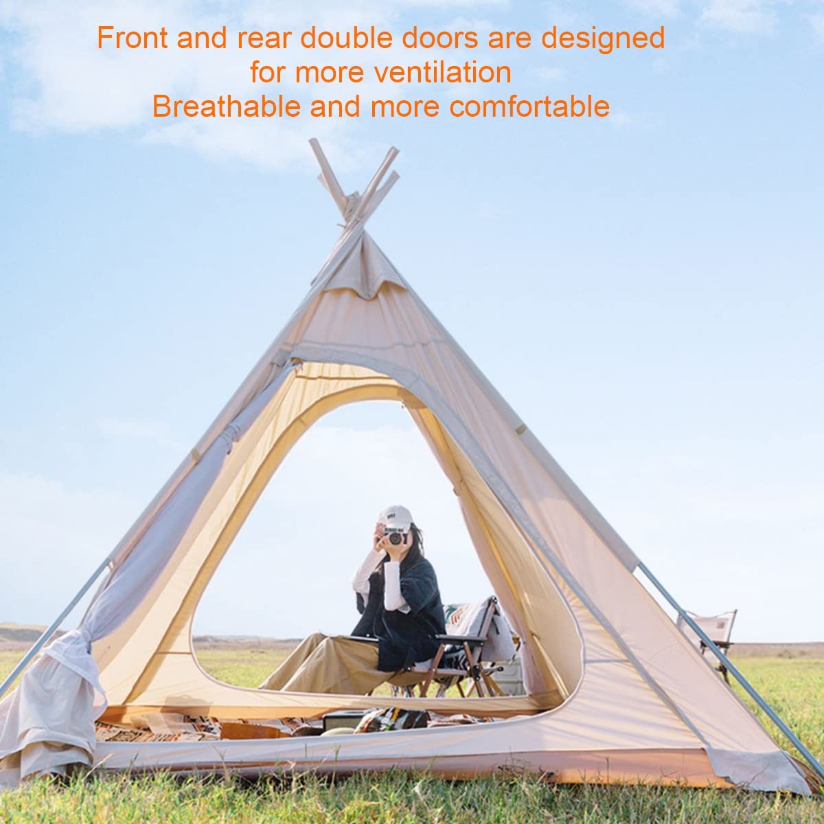 3-Person Pyramid Camping Tent with Double Door Ventilation - Lightweight Tipi Pagoda Tent for Outdoor Picnic, Party & Travel - Perfect for Adults, Hiking & Backpacking Adventures