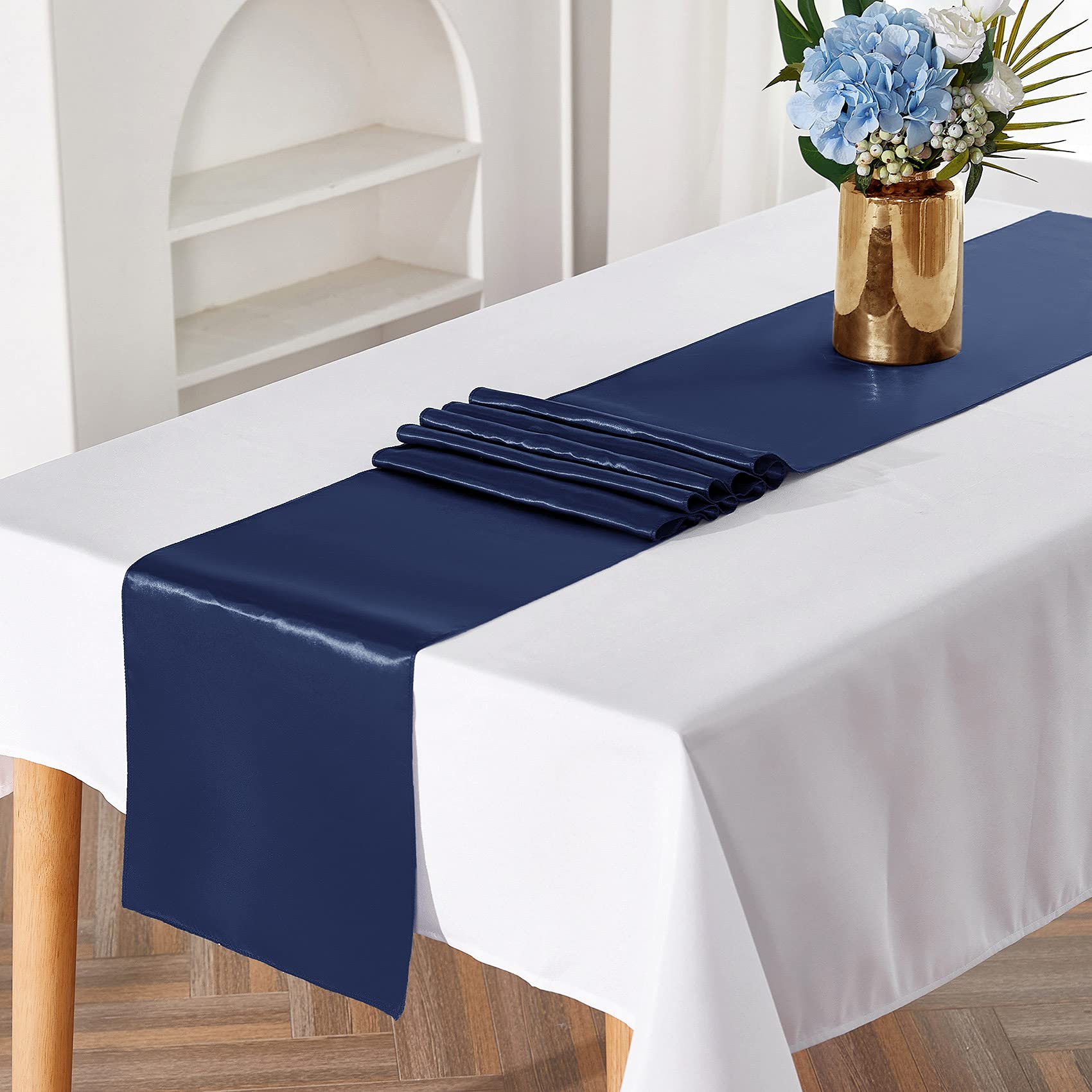 YUHX 10-Pack Navy Satin Table Runners 12x108