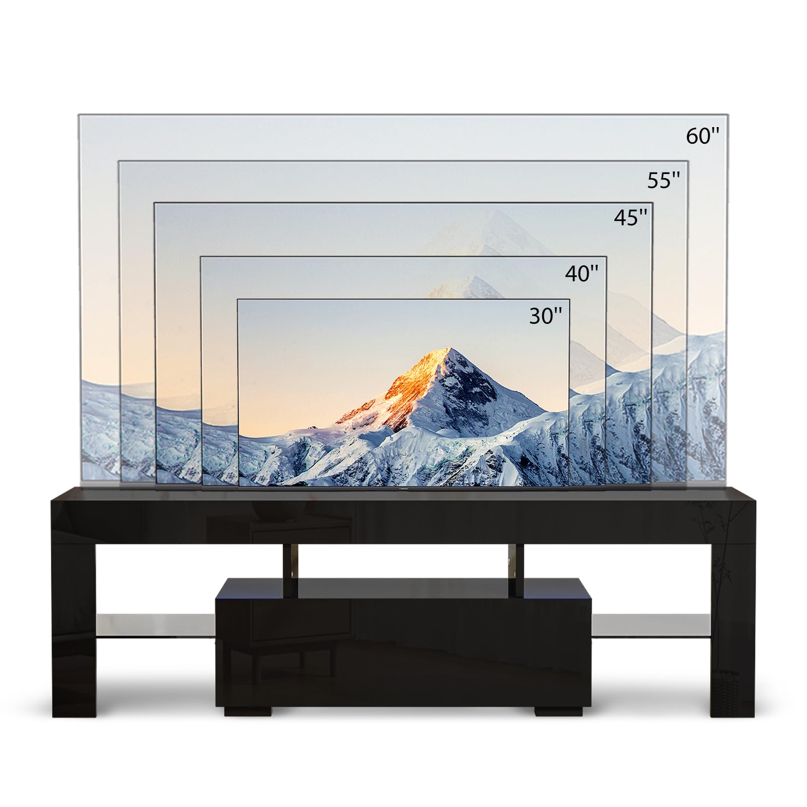 Bonnlo 60 Inch TV Stand with LED Lights - Modern Entertainment Center with Storage Shelves for Living Room, Bedroom & Home Theater - Fits TVs Up to 60