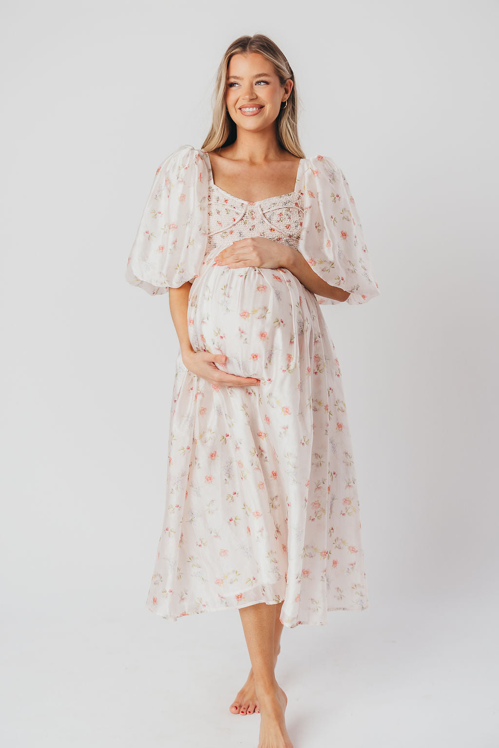 Harlow Maxi Dress - Tiny Pink Floral Print, Bump Friendly Maternity Dress, Inclusive Sizing S-3XL | Perfect for Summer Weddings, Beach Vacations & Casual Outings